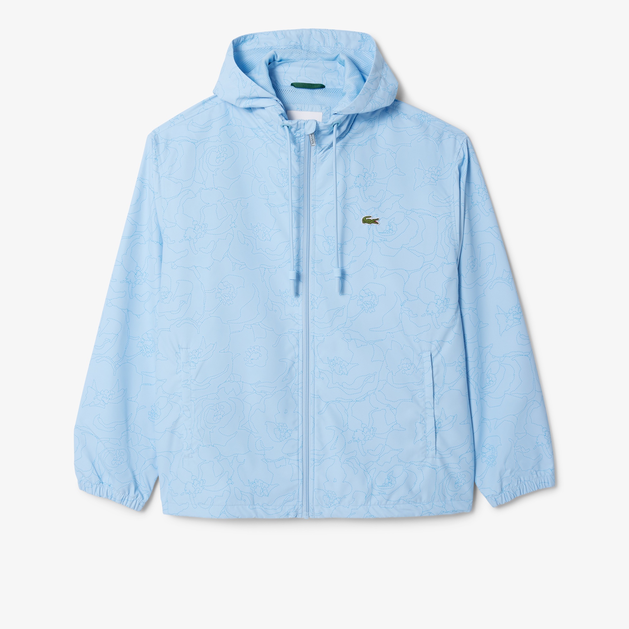 Lacoste Erkek Regular Fit Kapüşonlu Desenli Mavi Rüzgarlık