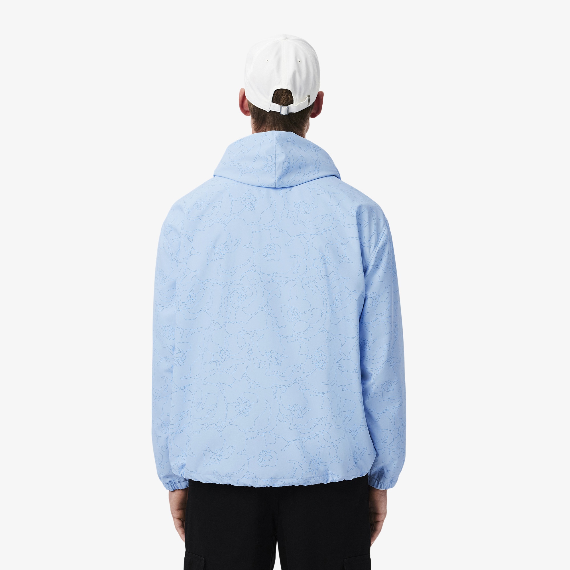 Lacoste Erkek Regular Fit Kapüşonlu Desenli Mavi Rüzgarlık