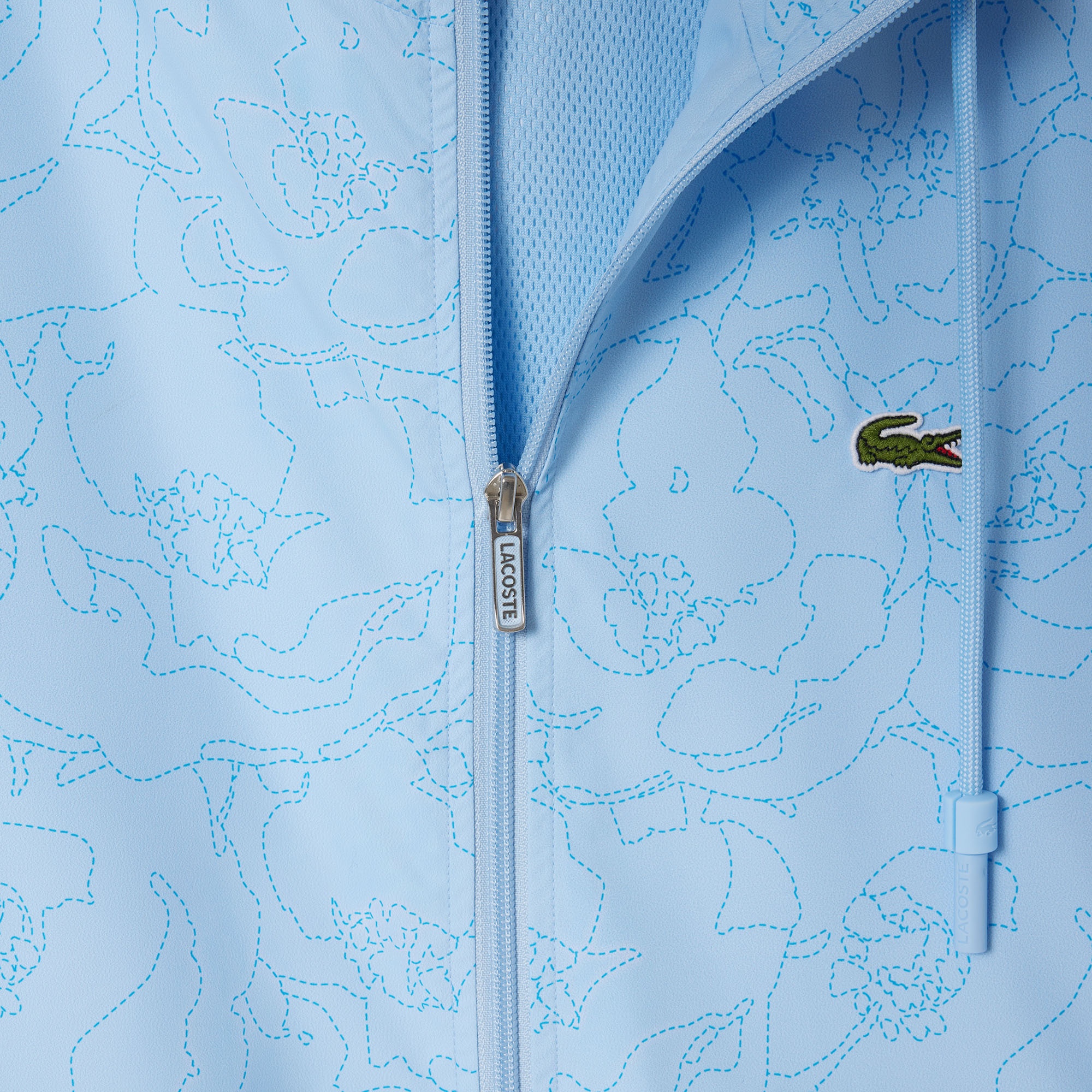 Lacoste Erkek Regular Fit Kapüşonlu Desenli Mavi Rüzgarlık