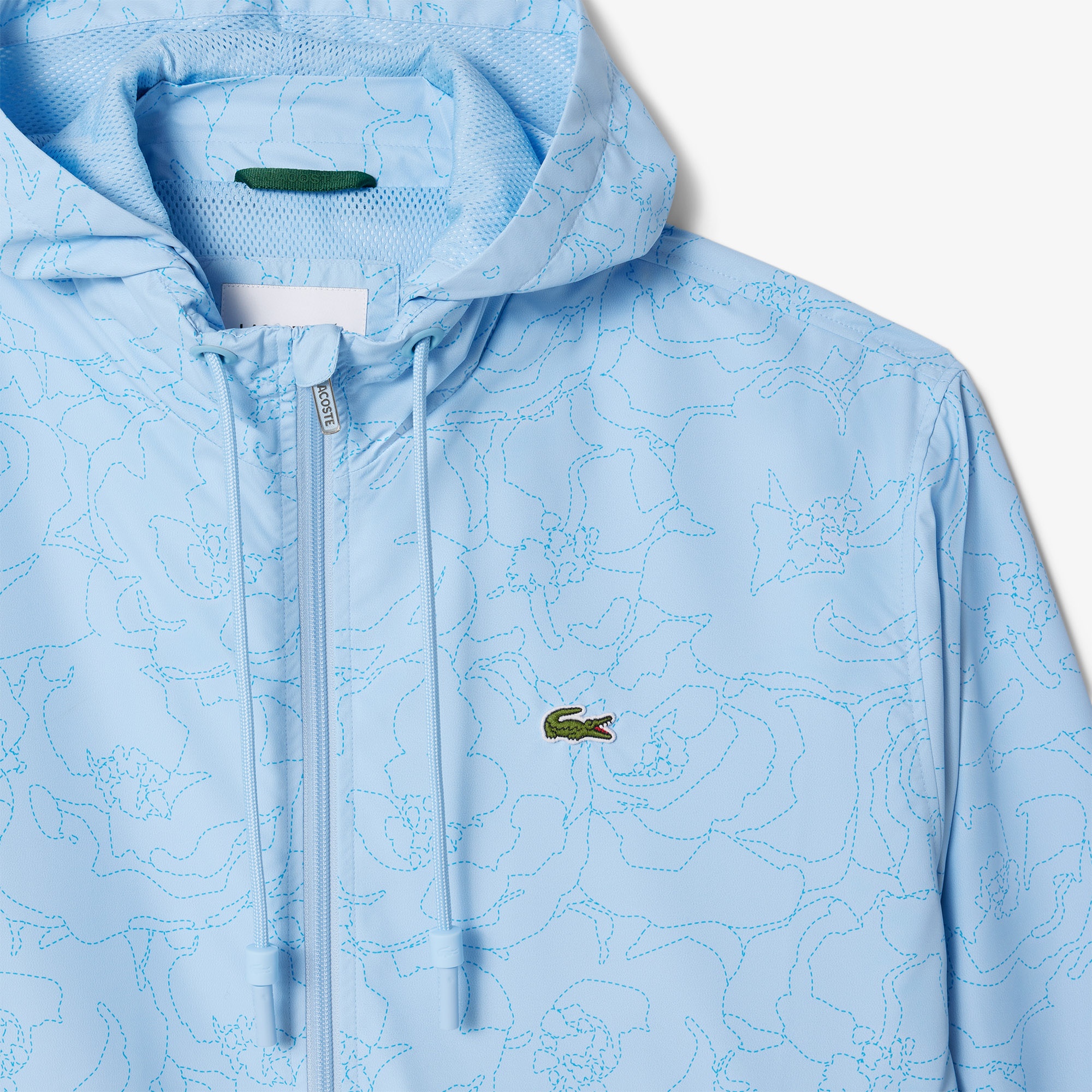 Lacoste Erkek Regular Fit Kapüşonlu Desenli Mavi Rüzgarlık