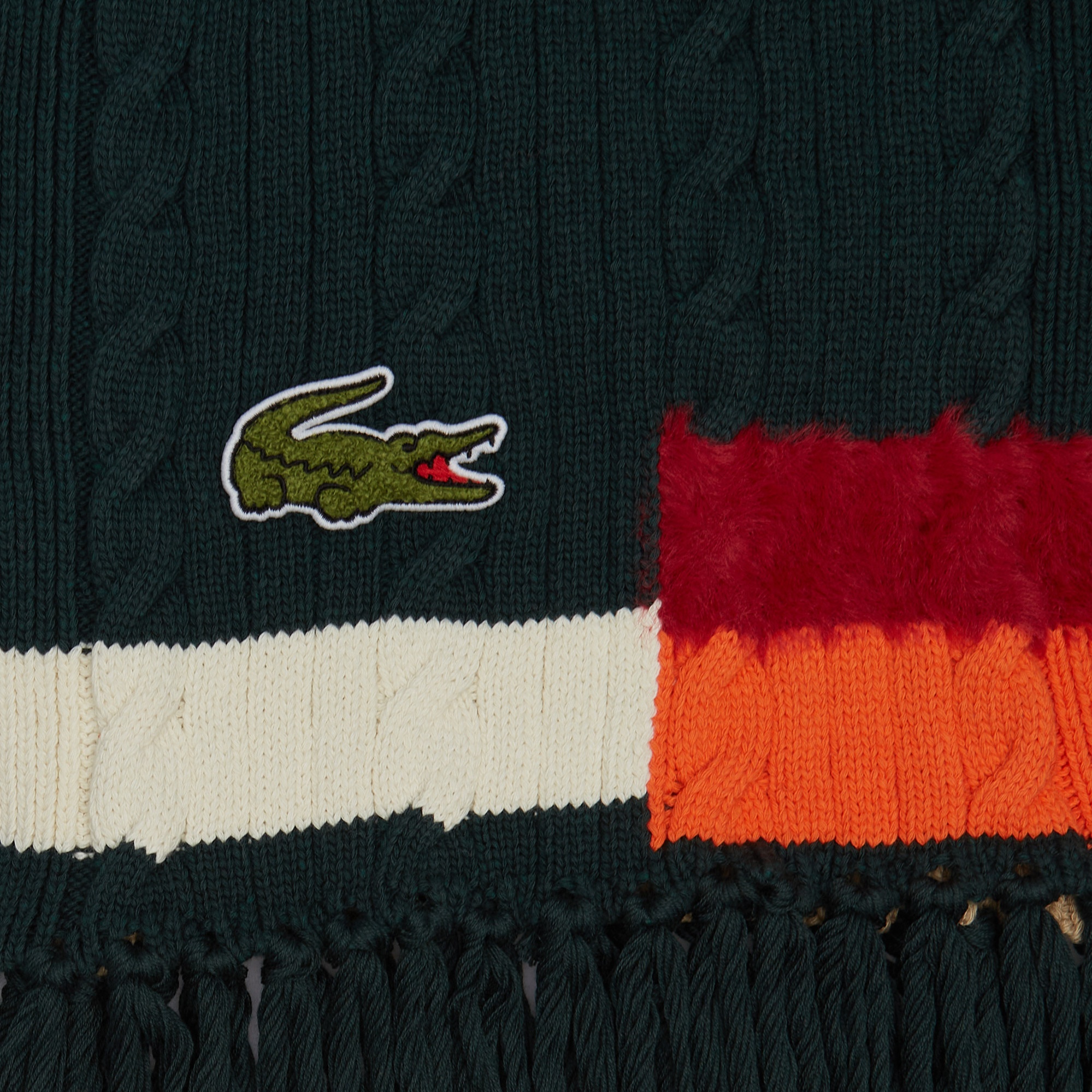 Lacoste Unisex Renk Bloklu Koyu Yeşil Atkı