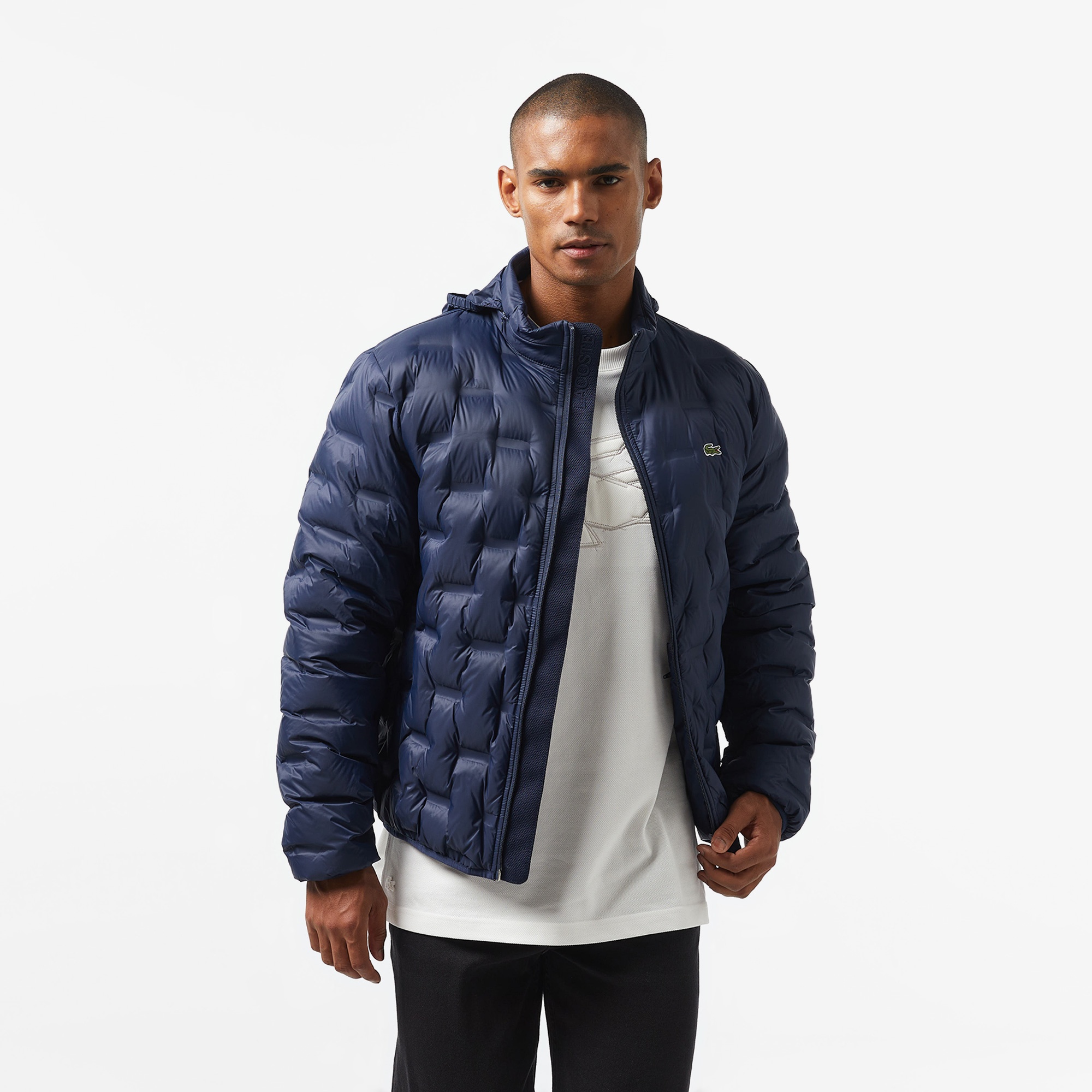 Lacoste Erkek Regular Fit Kapüşonlu Kapitone Lacivert Mont