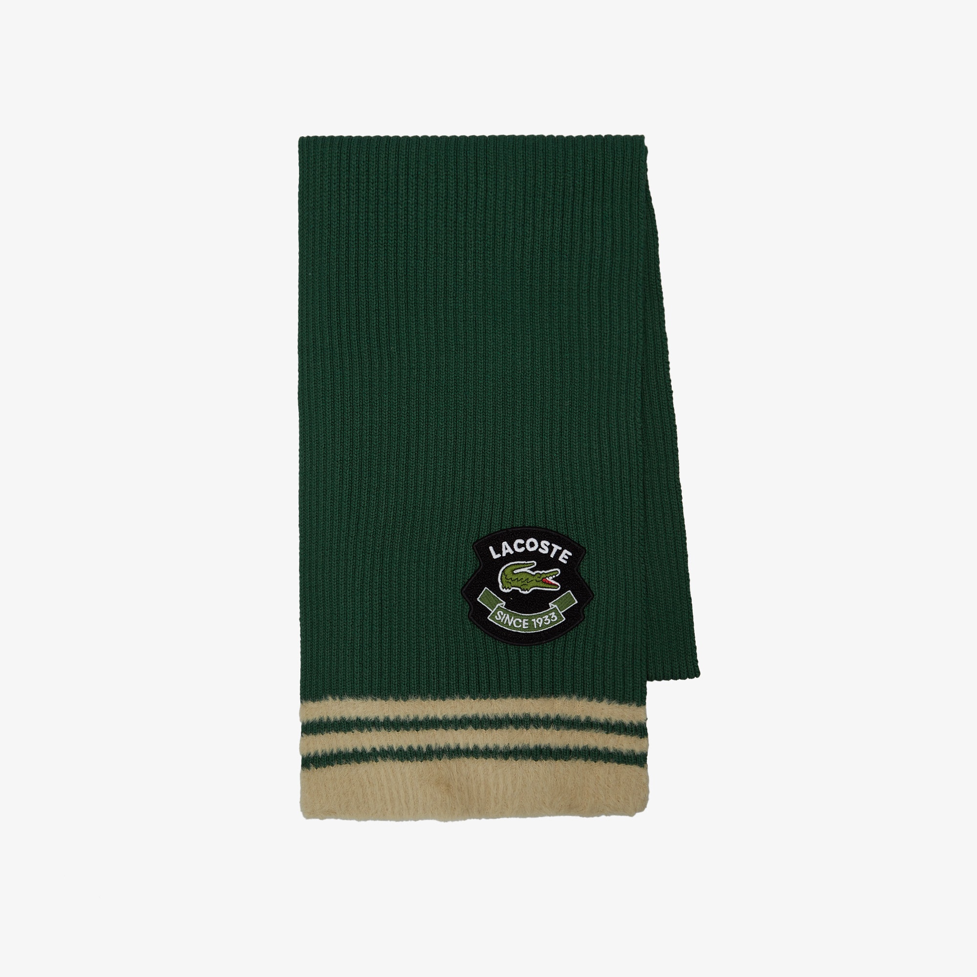 Lacoste Unisex Renk Bloklu Koyu Yeşil Atkı