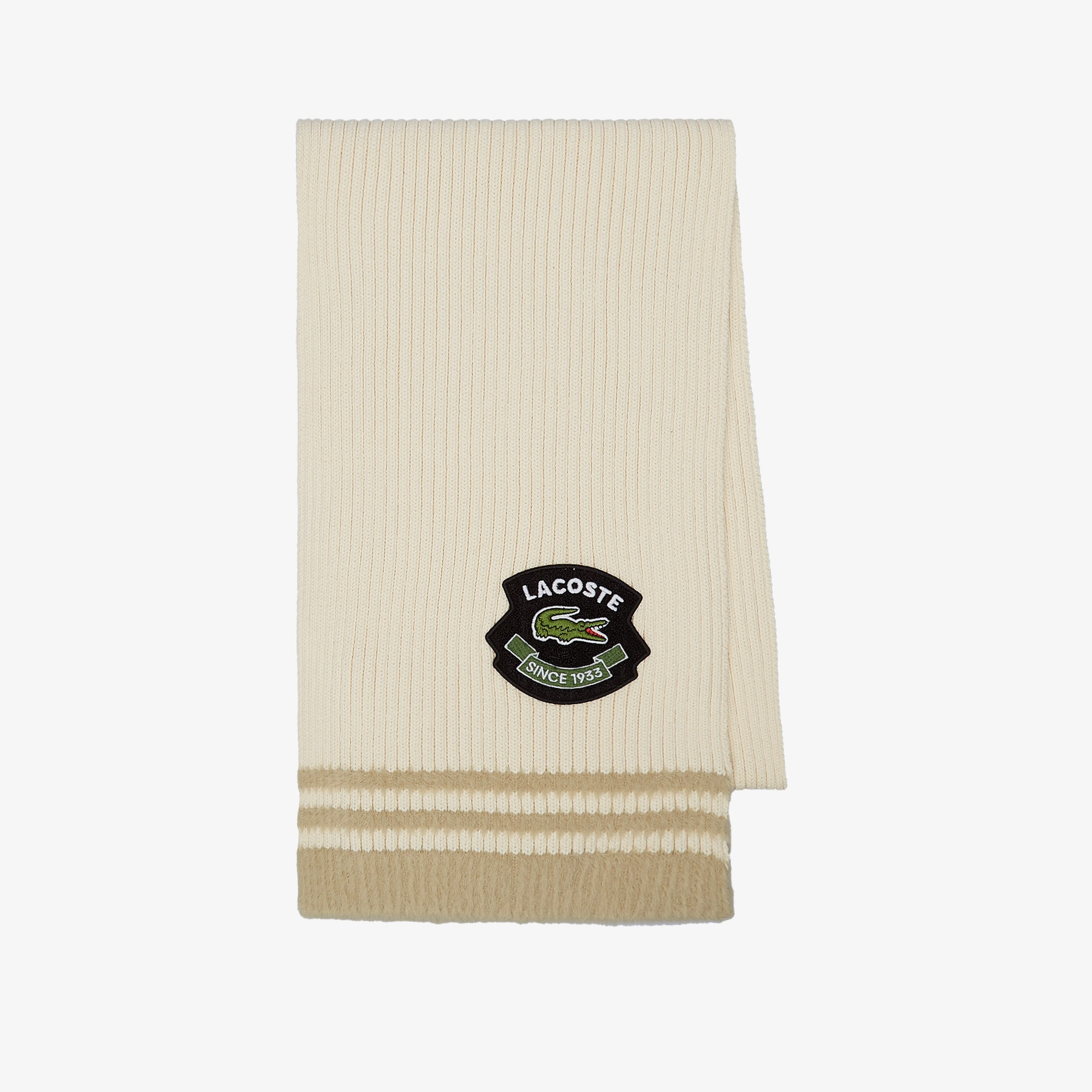 Lacoste Unisex Renk Bloklu Bej Atkı