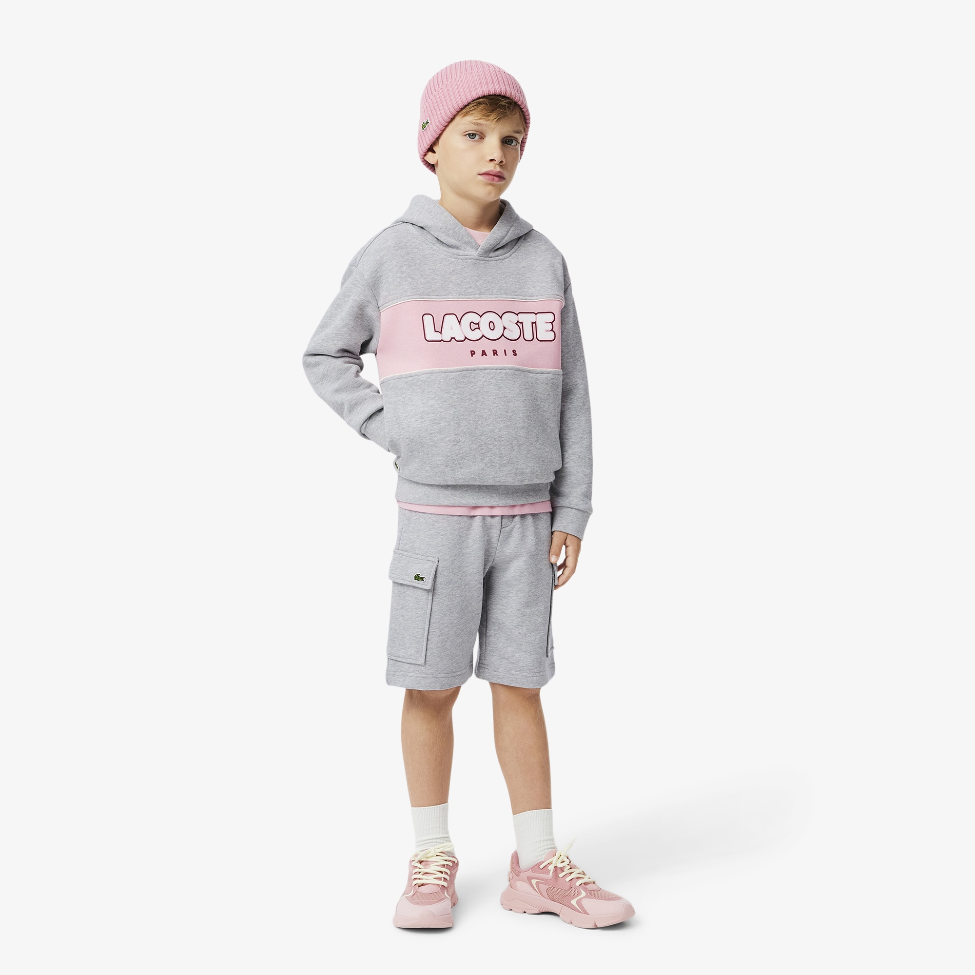 Lacoste Erkek Çocuk Kapüşonlu Baskılı Gri Sweatshirt