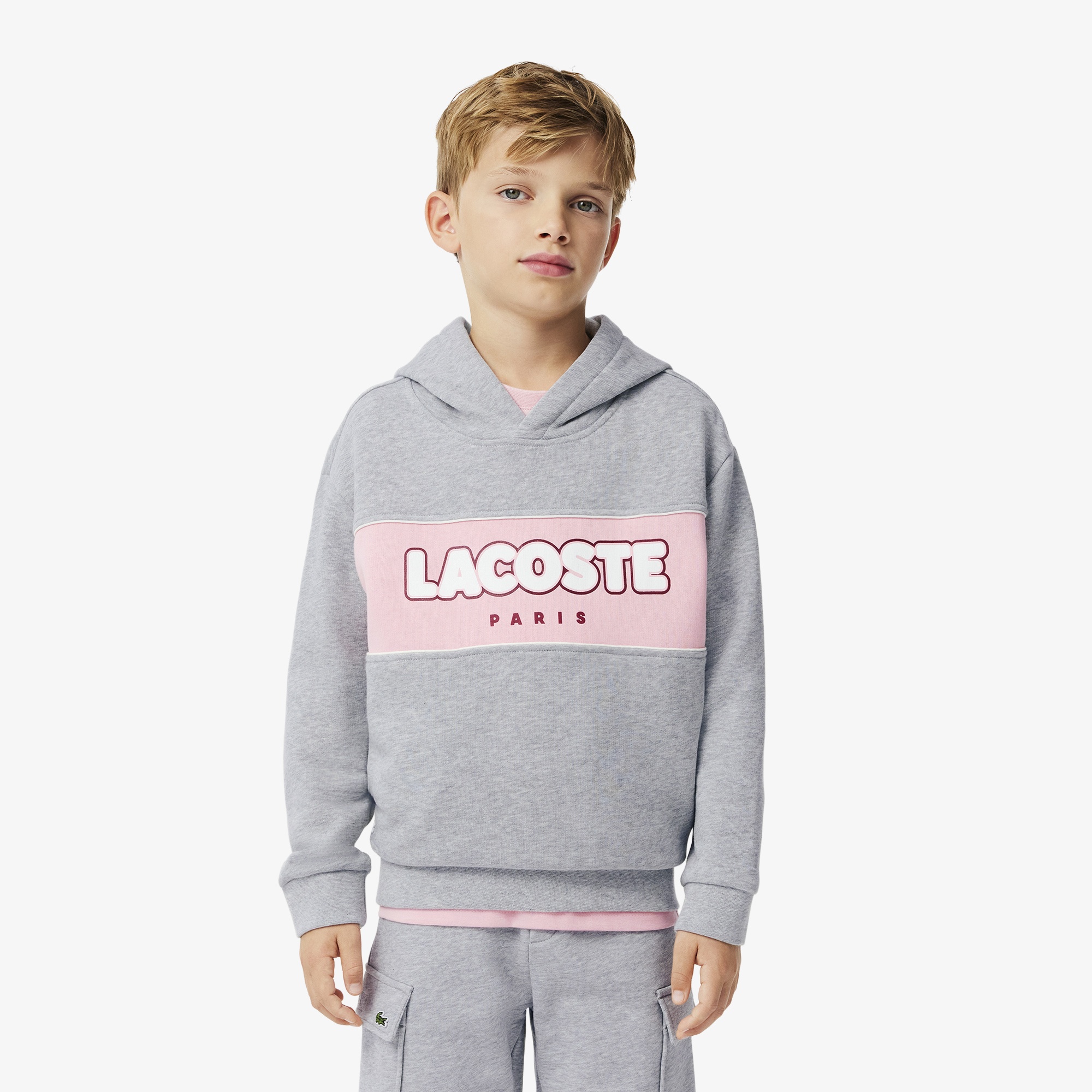 Lacoste Erkek Çocuk Kapüşonlu Baskılı Gri Sweatshirt