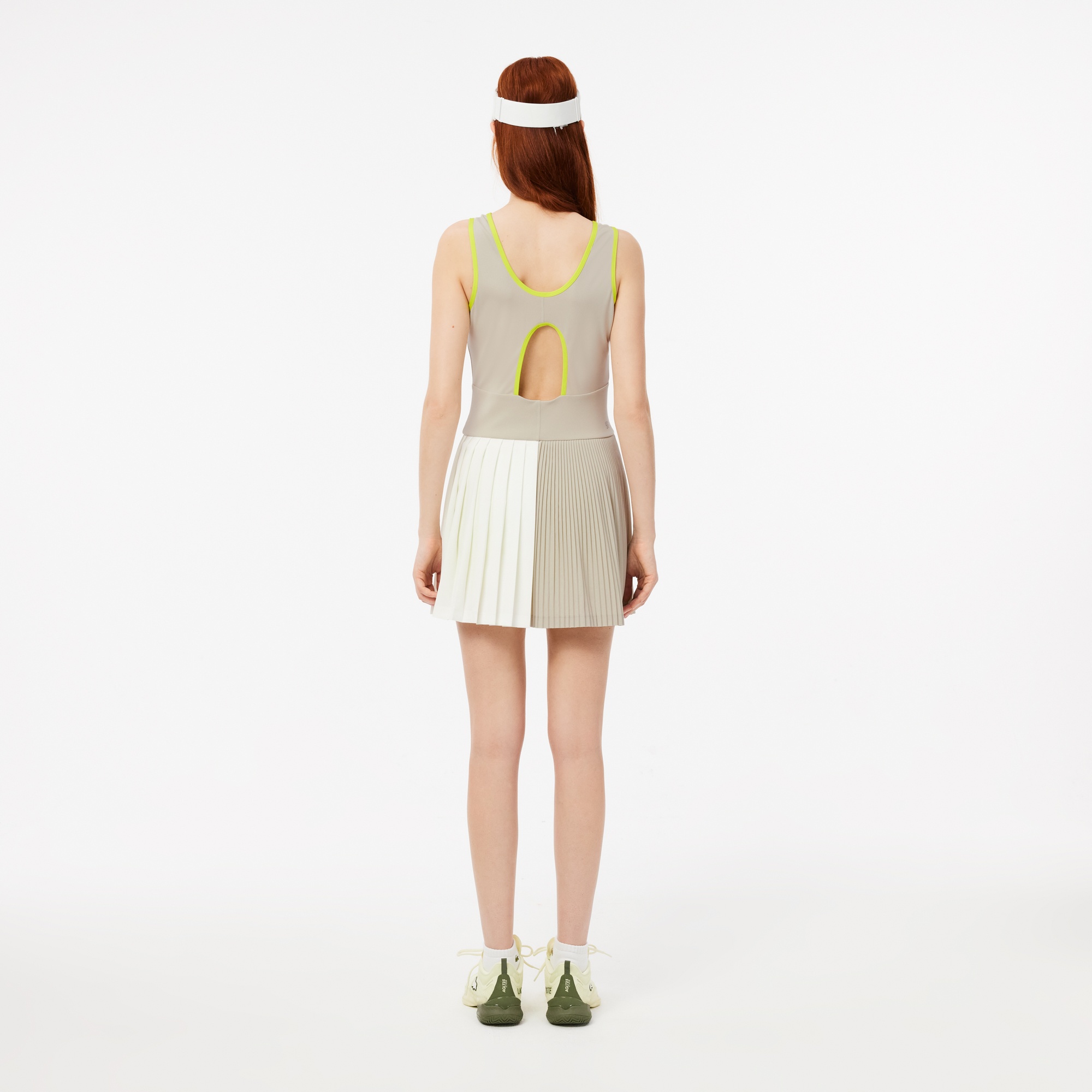 Lacoste Kadın Flare Fit Kolsuz Bisiklet Yaka Renk Bloklu Bej Elbise