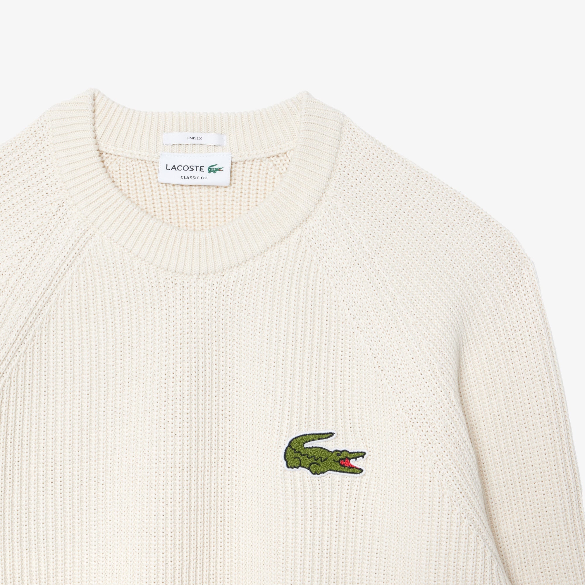 Lacoste Unisex Classic Fit Bisiklet Yaka Organik Pamuk Krem Kazak