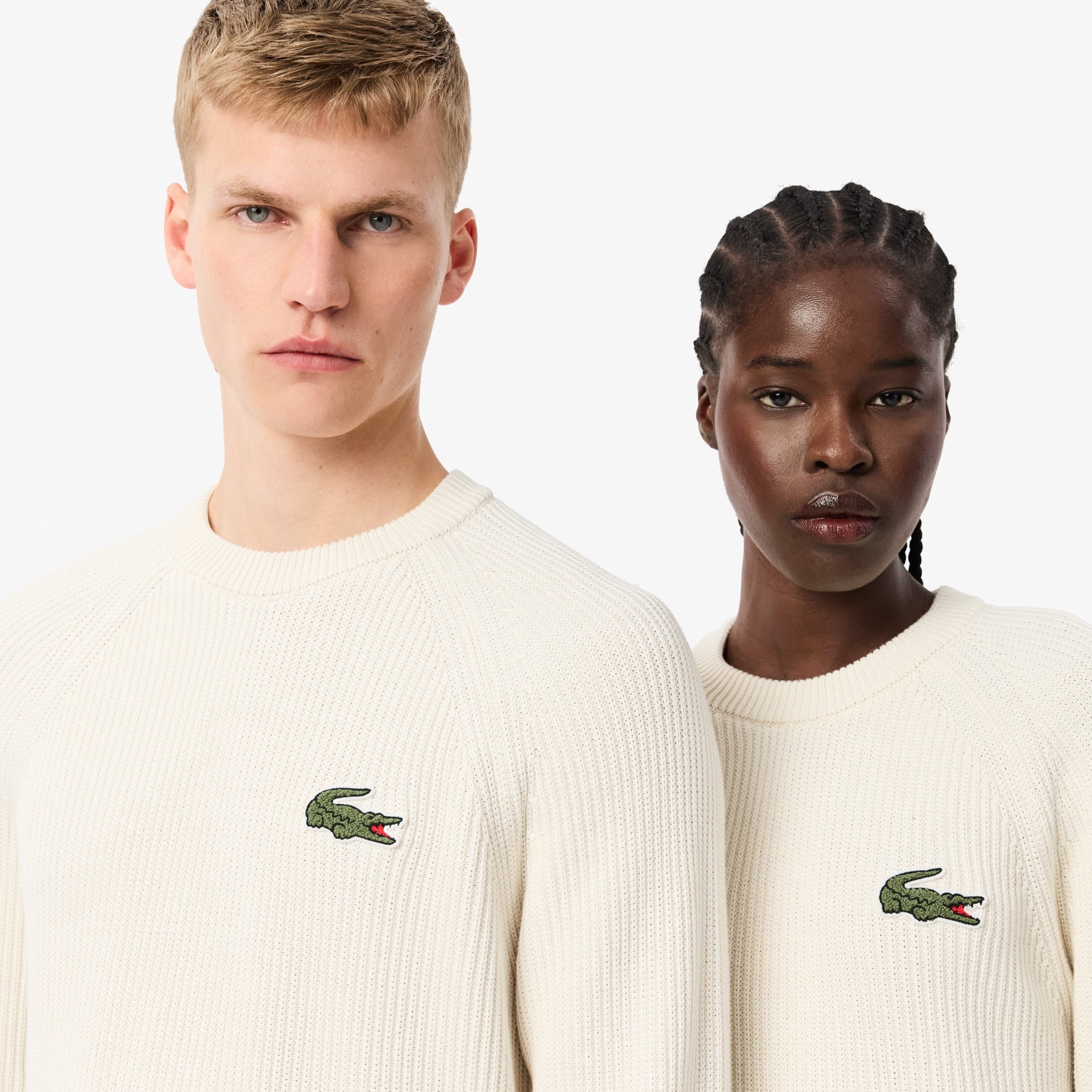 Lacoste Unisex Classic Fit Bisiklet Yaka Organik Pamuk Krem Kazak