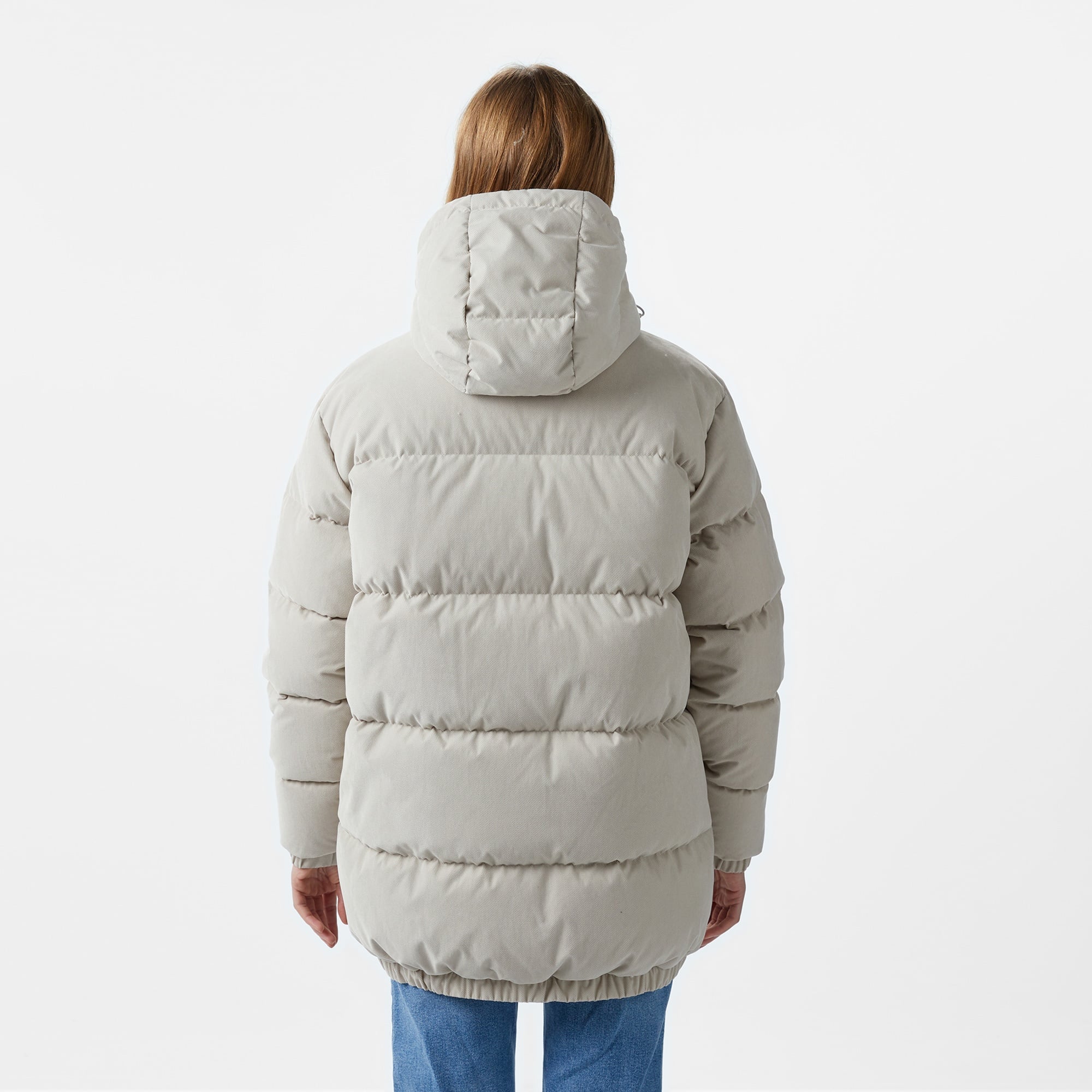 Lacoste Kadın Relaxed Fit Kapüşonlu Gri Şişme Mont