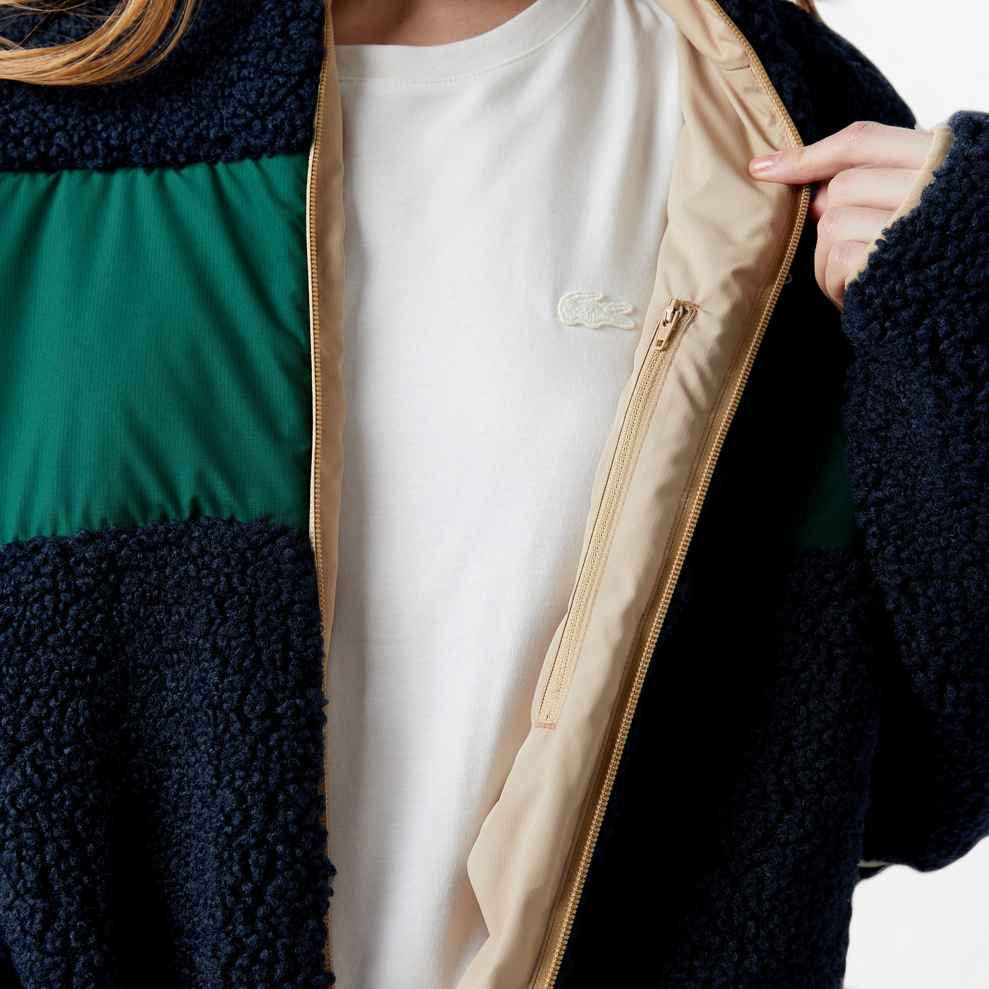 Lacoste Kadın Dik Yaka Renk Bloklu Lacivert Mont