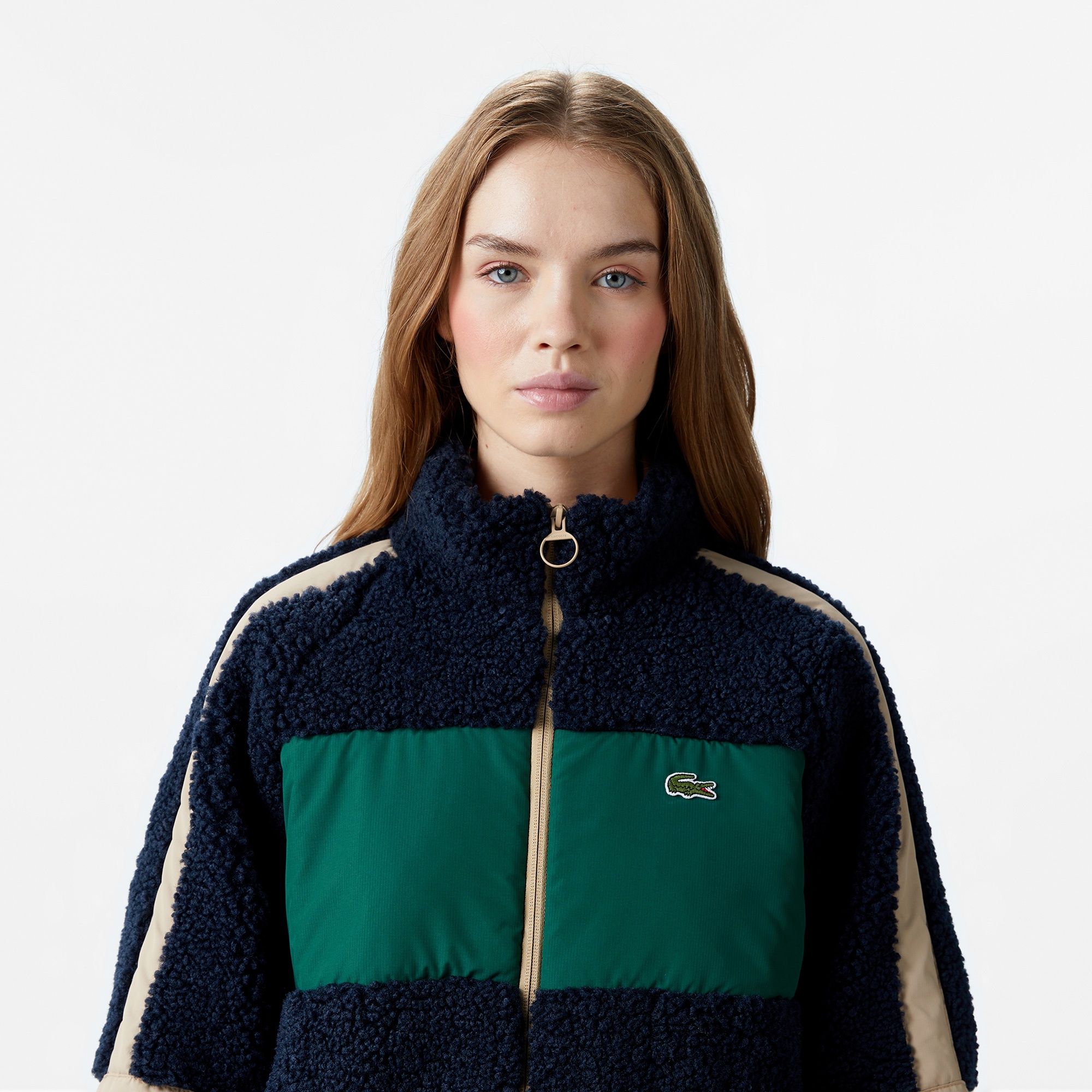 Lacoste Kadın Dik Yaka Renk Bloklu Lacivert Mont
