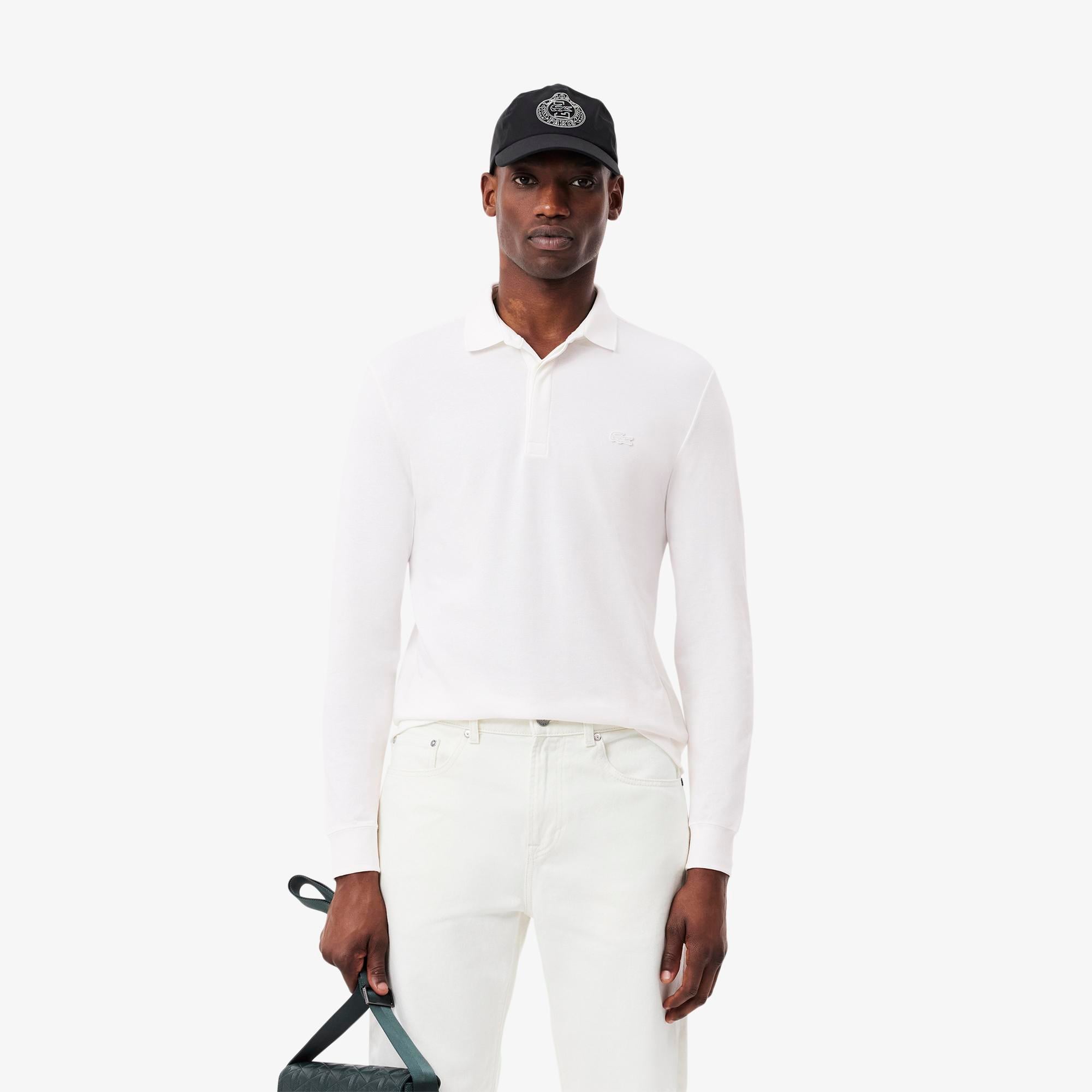 Erkek Regular Fit Uzun Kollu Beyaz Paris Polo