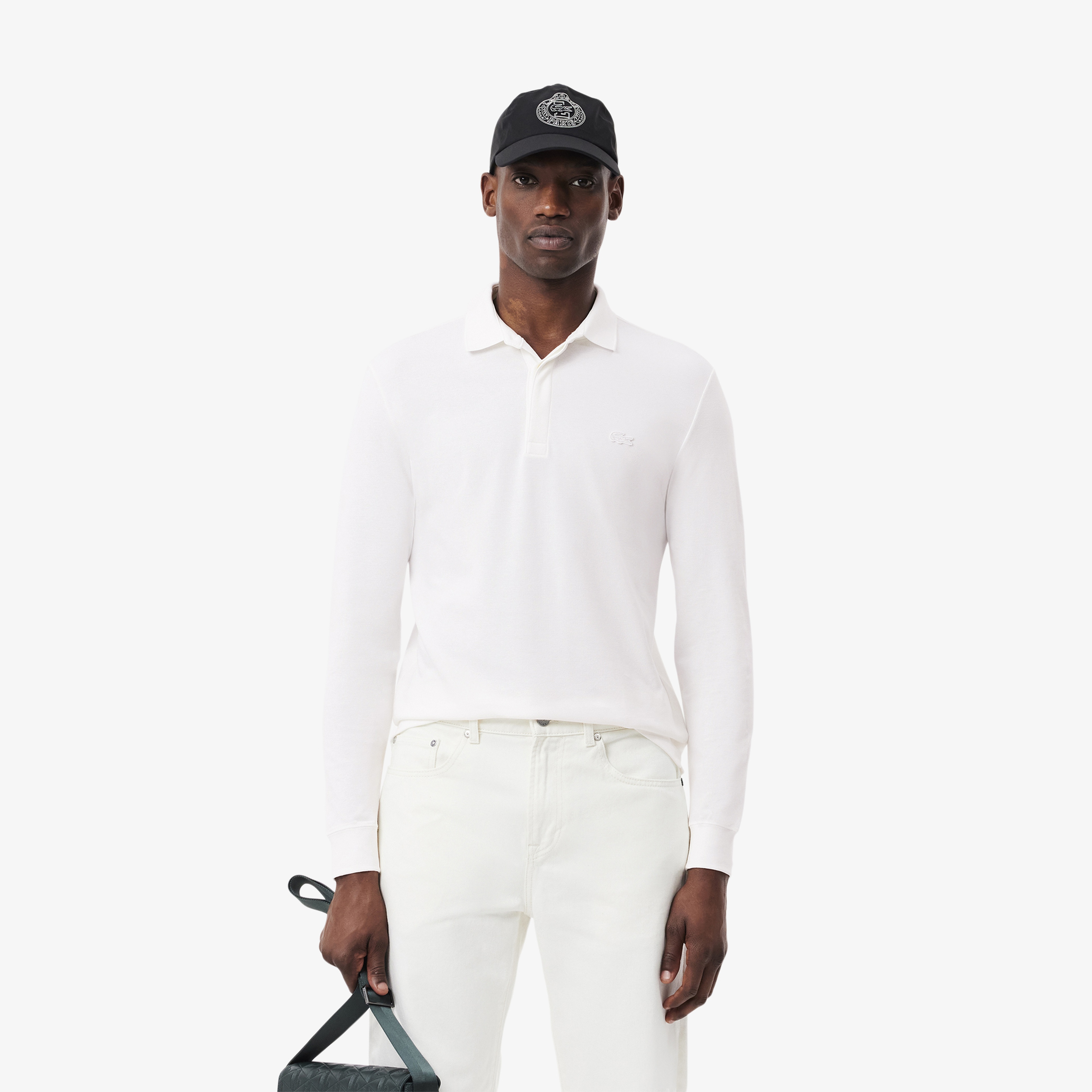 Erkek Regular Fit Uzun Kollu Beyaz Paris Polo