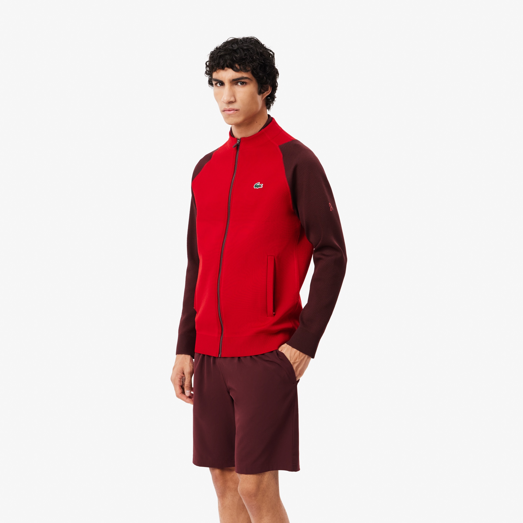 Lacoste X Novak Djokovic Erkek Regular Fit Fermuarlı Renk Bloklu Kırmızı Sweatshirt