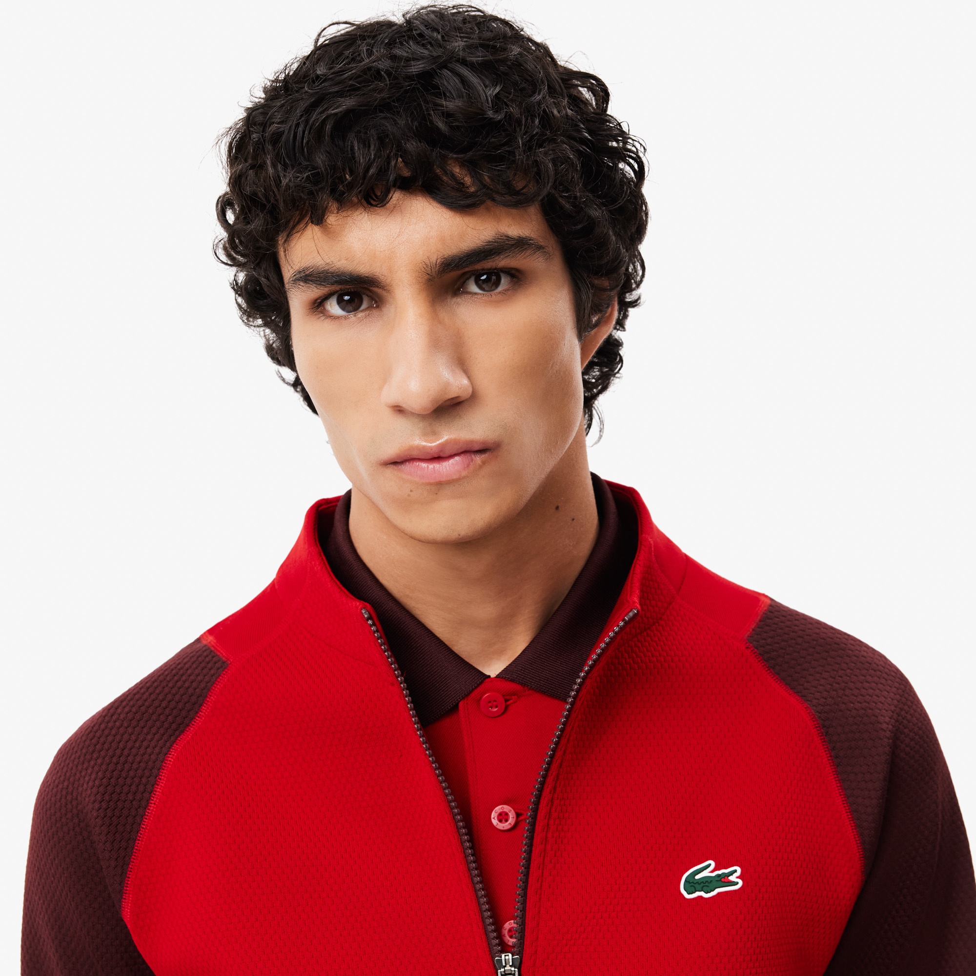 Lacoste X Novak Djokovic Erkek Regular Fit Fermuarlı Renk Bloklu Kırmızı Sweatshirt