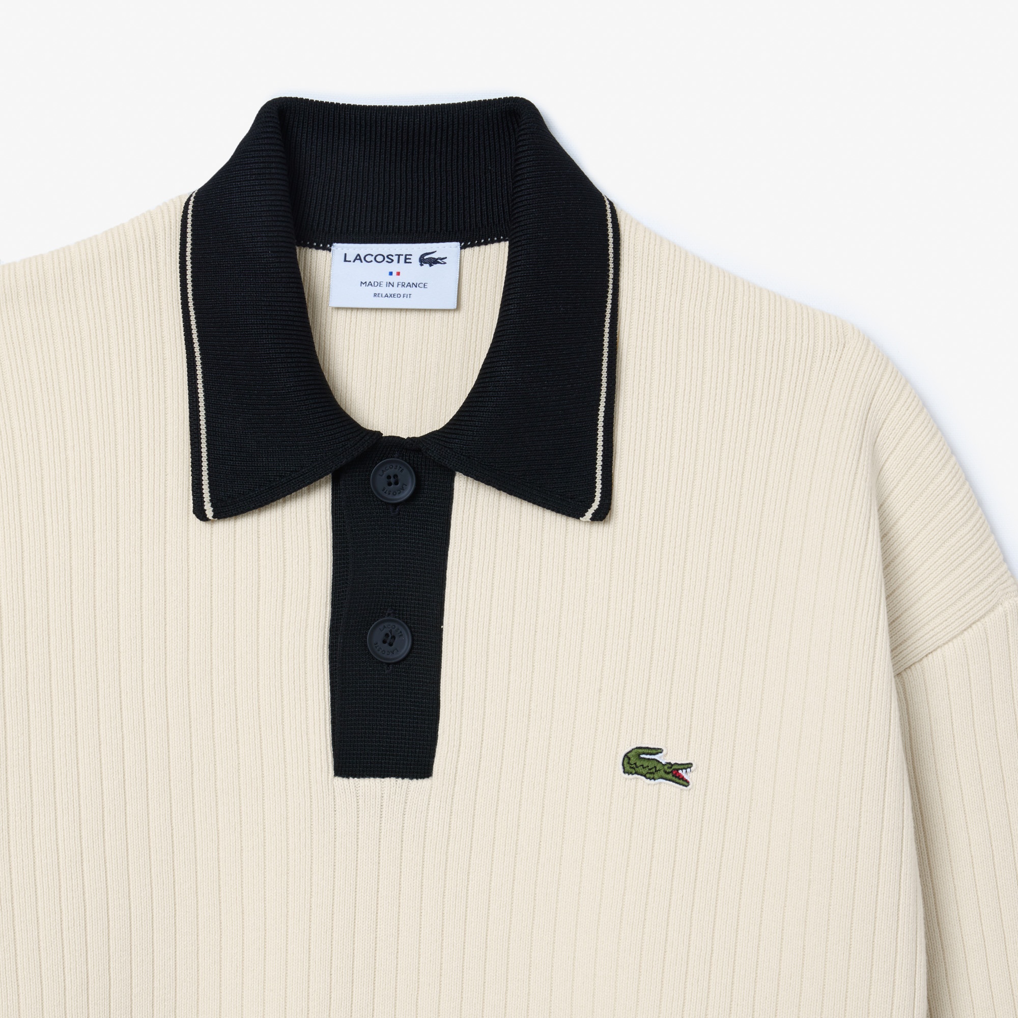 Lacoste Erkek Relaxed Fit Polo Yaka Yün Krem Kazak