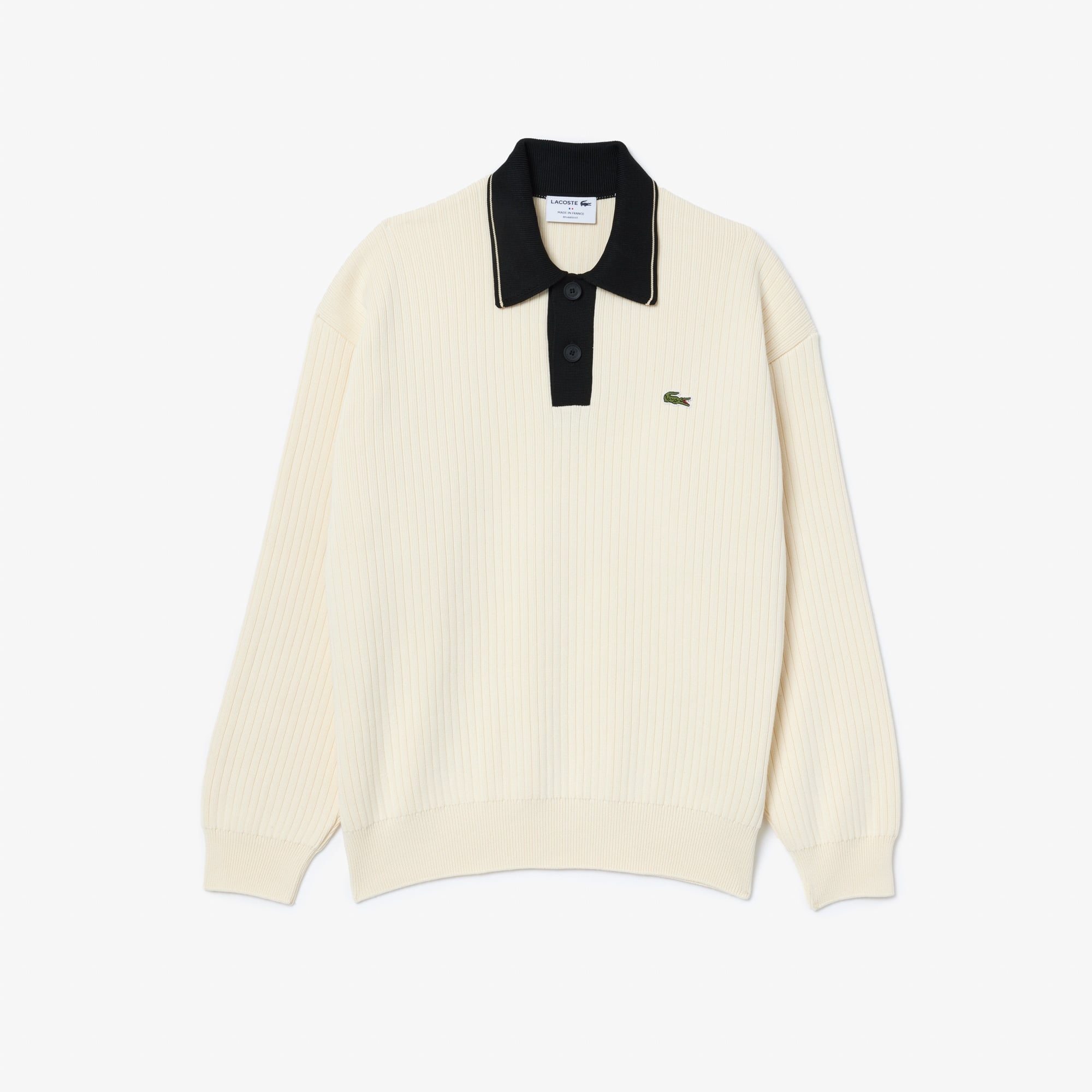 Lacoste Erkek Relaxed Fit Polo Yaka Yün Krem Kazak