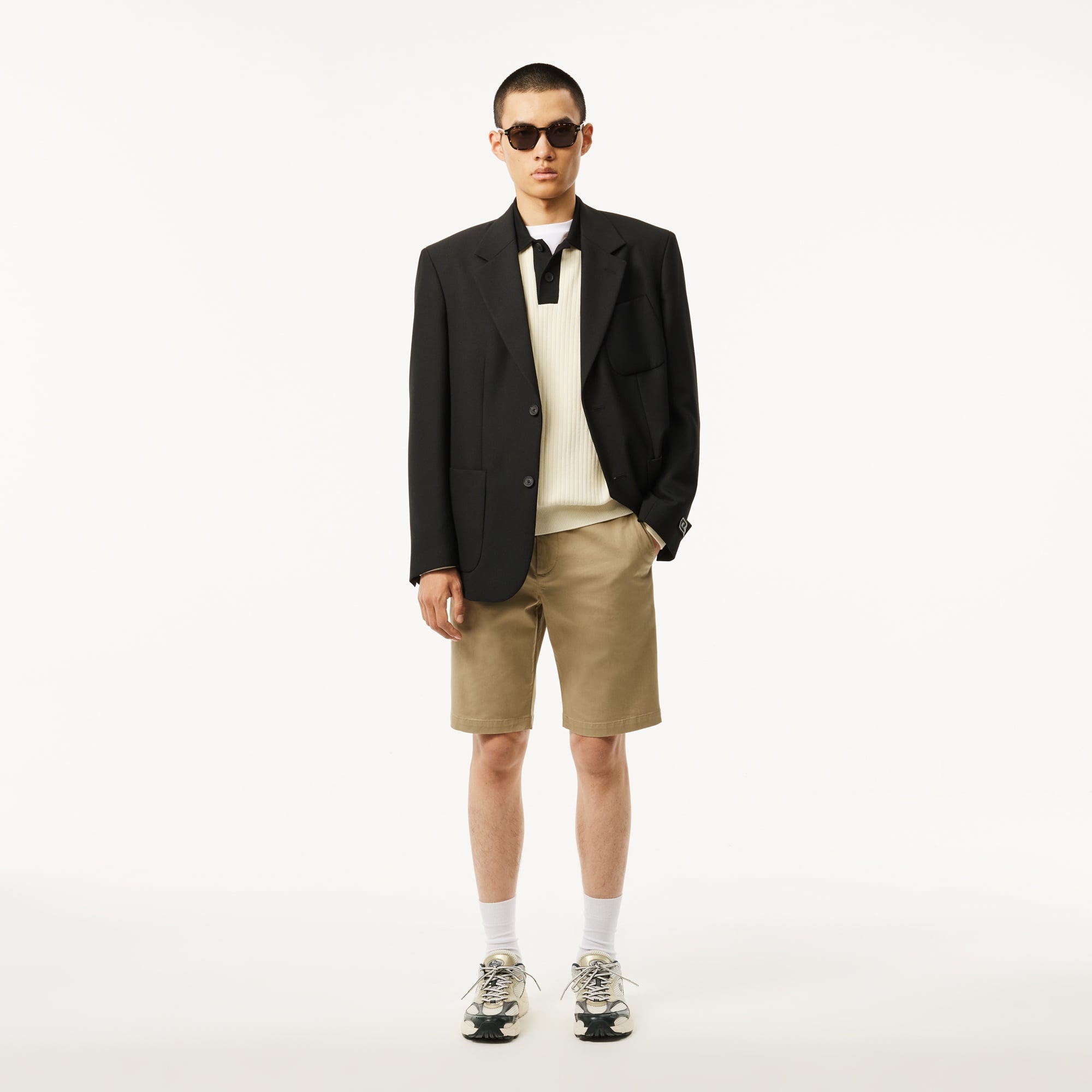 Lacoste Erkek Relaxed Fit Polo Yaka Yün Krem Kazak