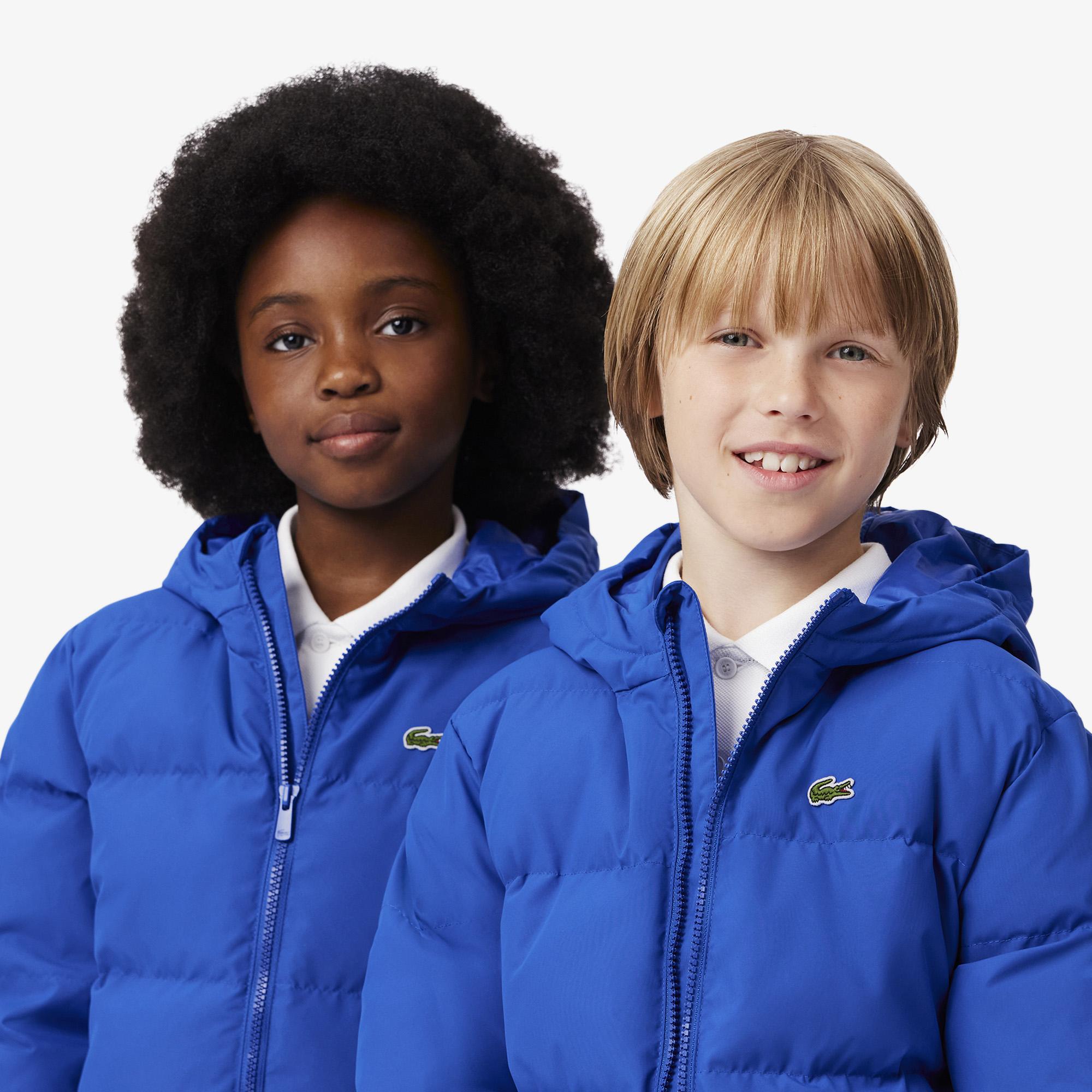 Çocuk Kapüşonlu Mavi Şişme Mont