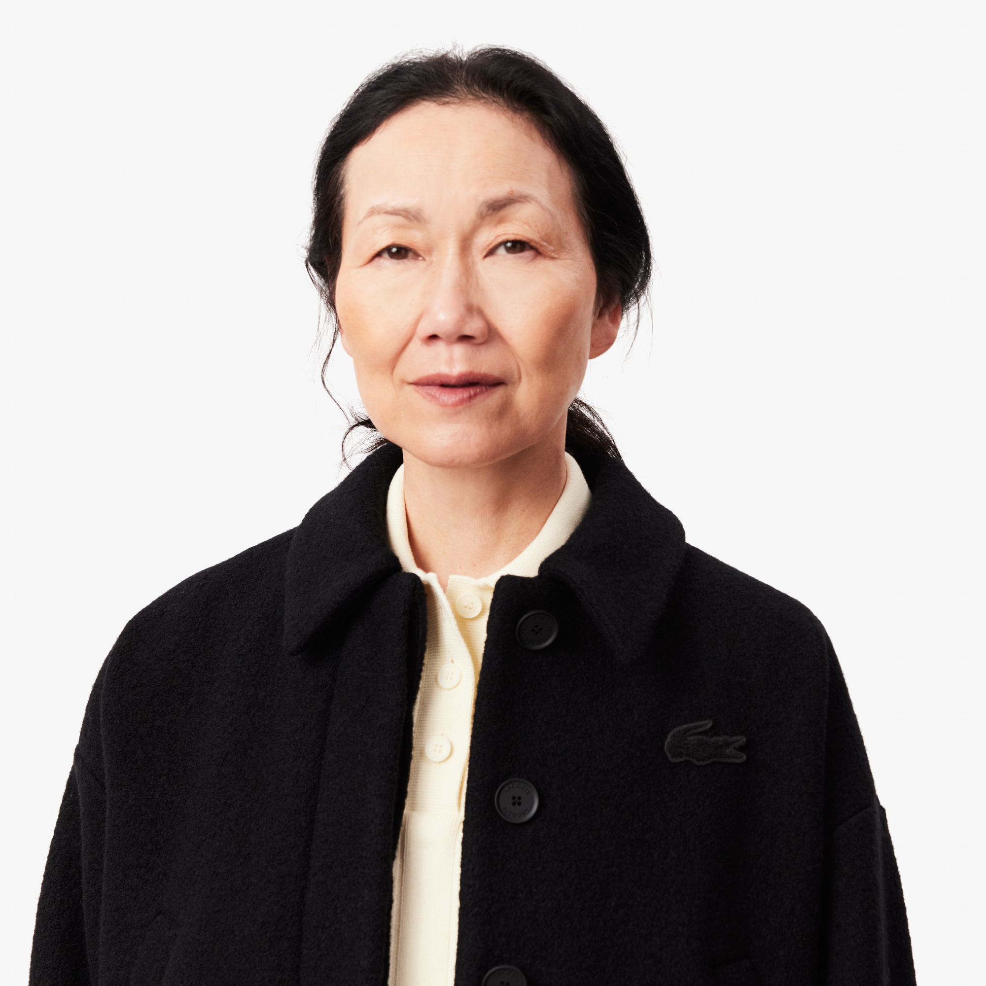 Lacoste Kadın Oversize Fit Gömlek Yaka Yün Siyah Mont