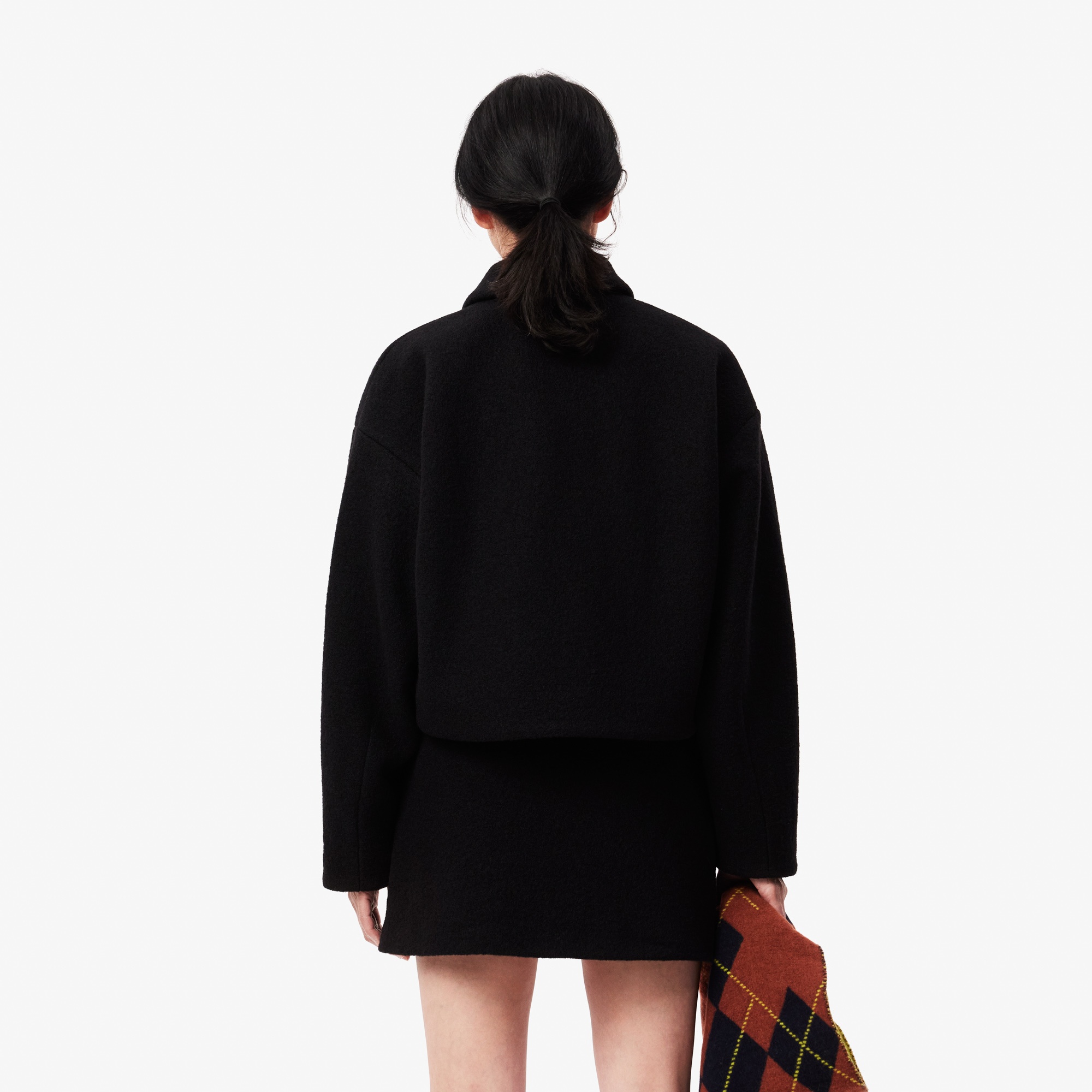 Lacoste Kadın Oversize Fit Gömlek Yaka Yün Siyah Mont