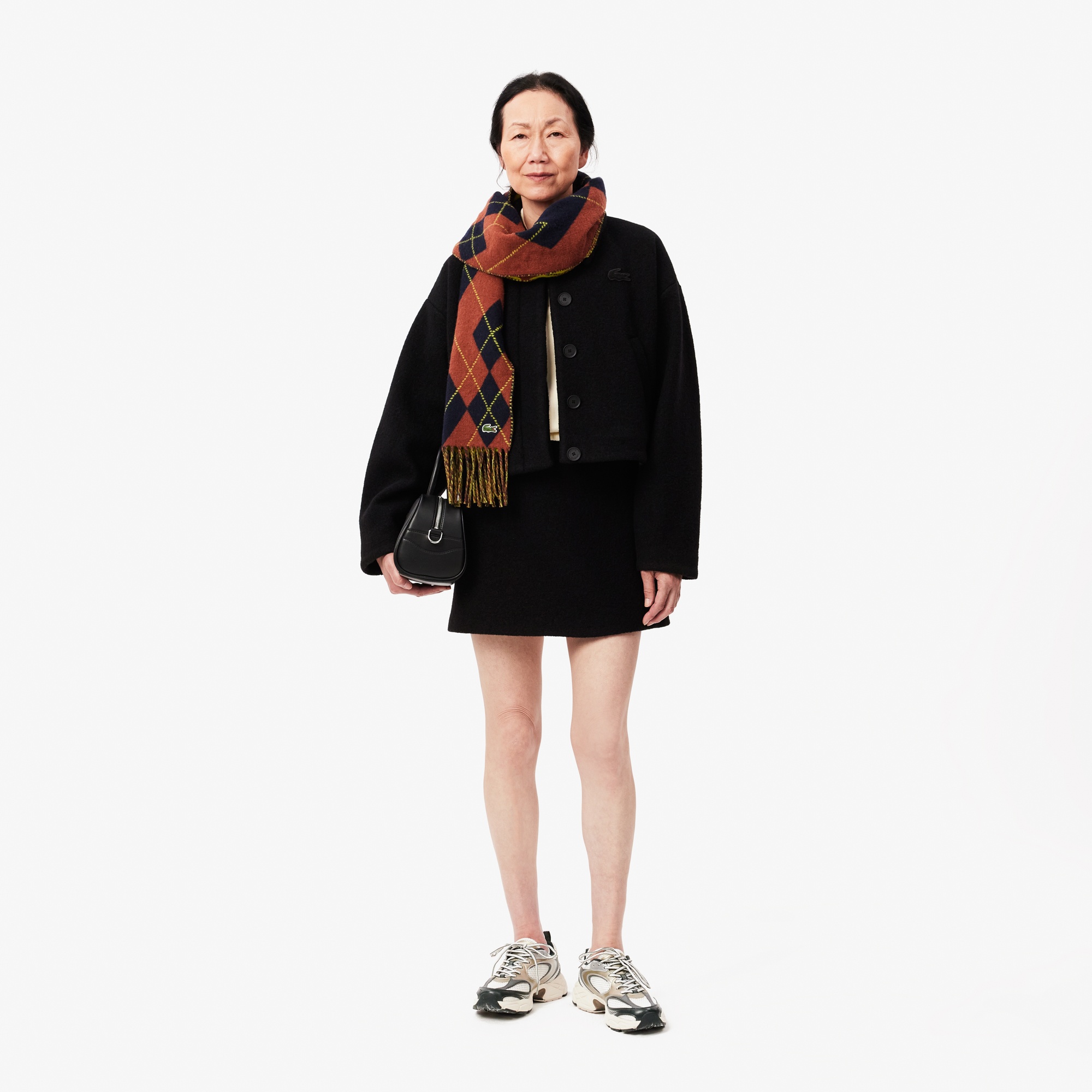 Lacoste Kadın Oversize Fit Gömlek Yaka Yün Siyah Mont