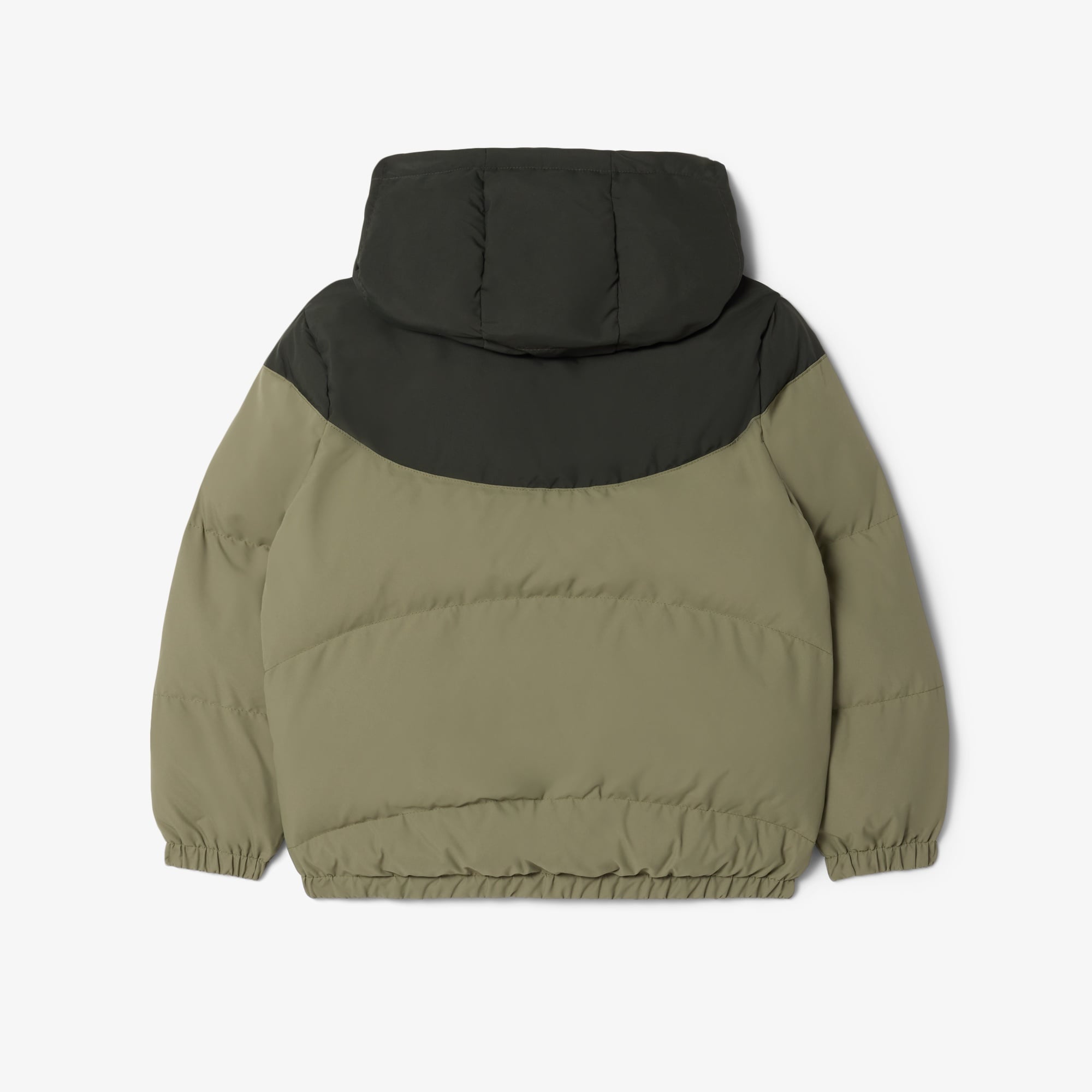 Çocuk Kapüşonlu Renk Bloklu Haki Mont