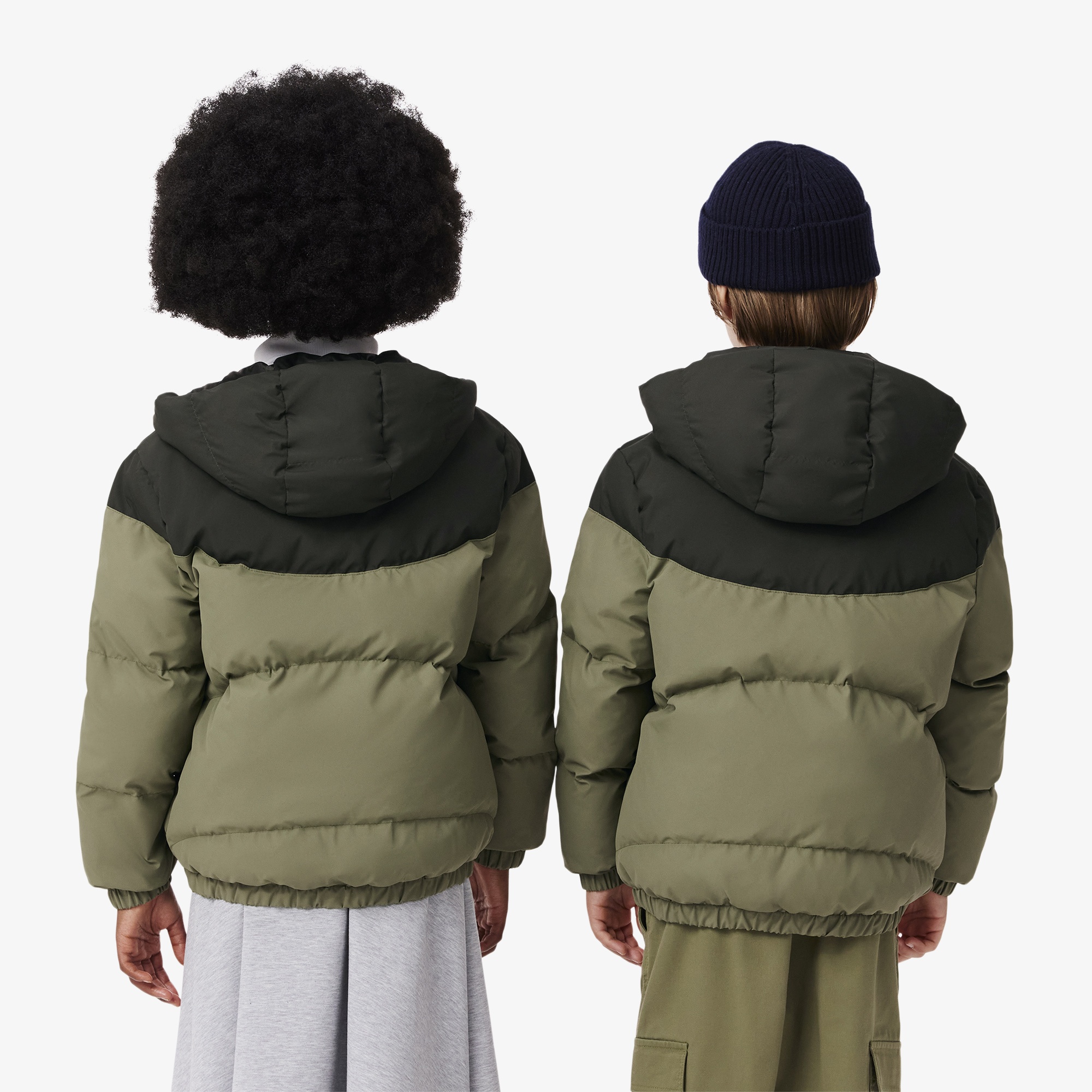 Çocuk Kapüşonlu Renk Bloklu Haki Mont