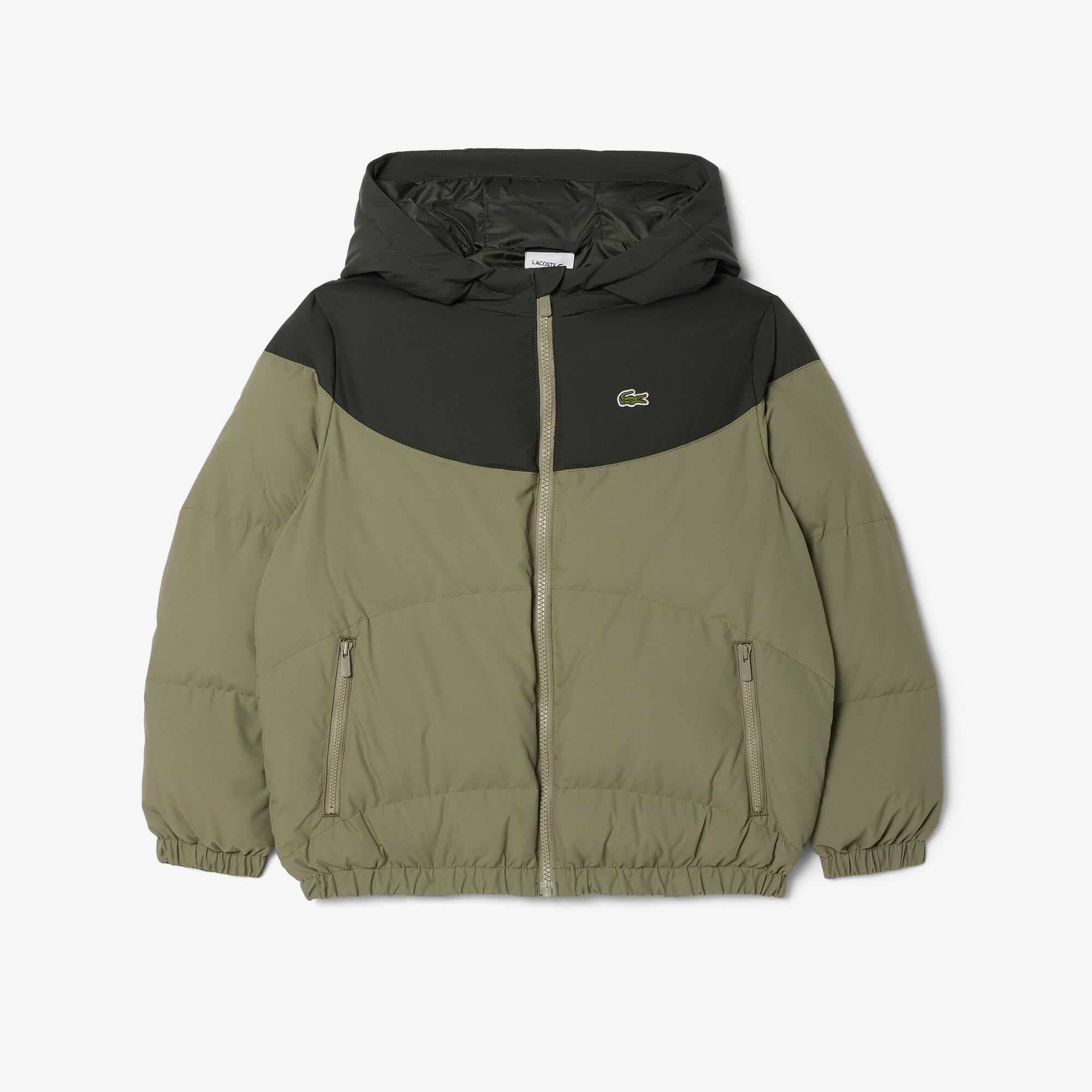 Çocuk Kapüşonlu Renk Bloklu Haki Mont