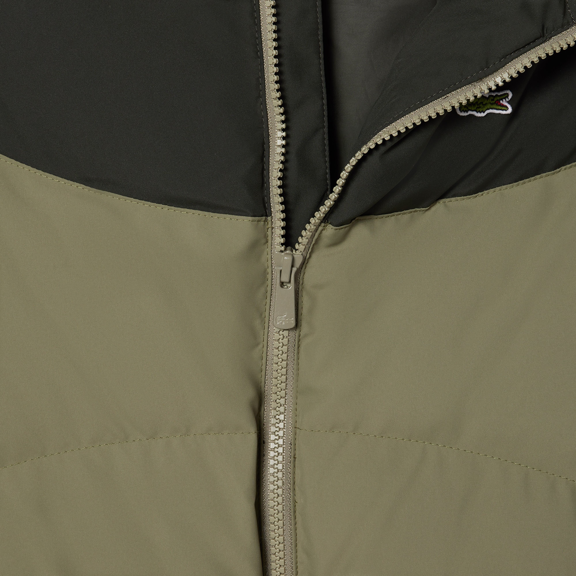 Çocuk Kapüşonlu Renk Bloklu Haki Mont