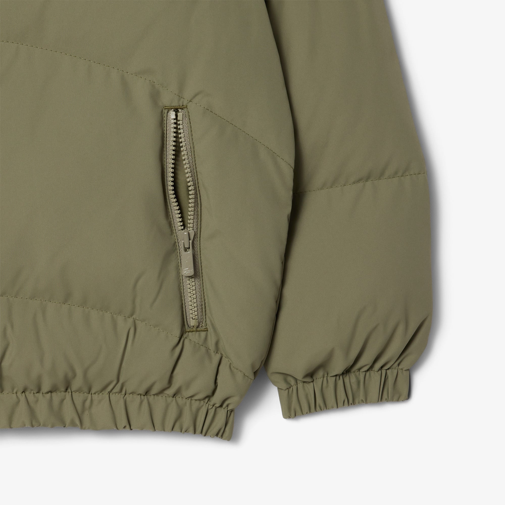 Çocuk Kapüşonlu Renk Bloklu Haki Mont