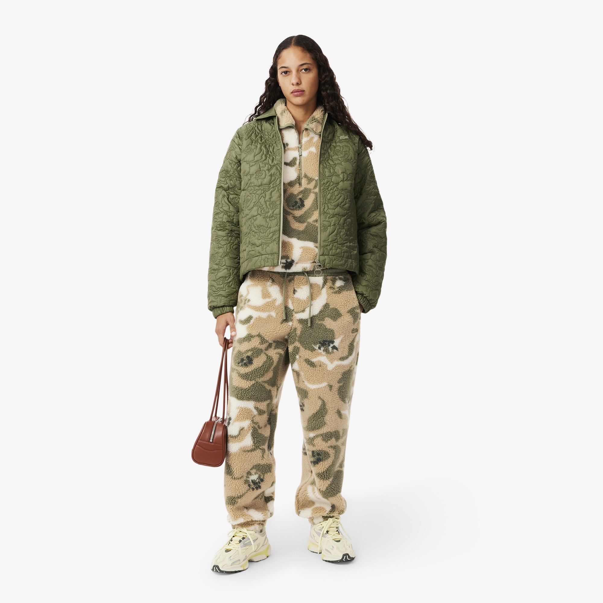 Lacoste Kadın Oversize Fit Yarım Fermuarlı Haki Sweatshirt