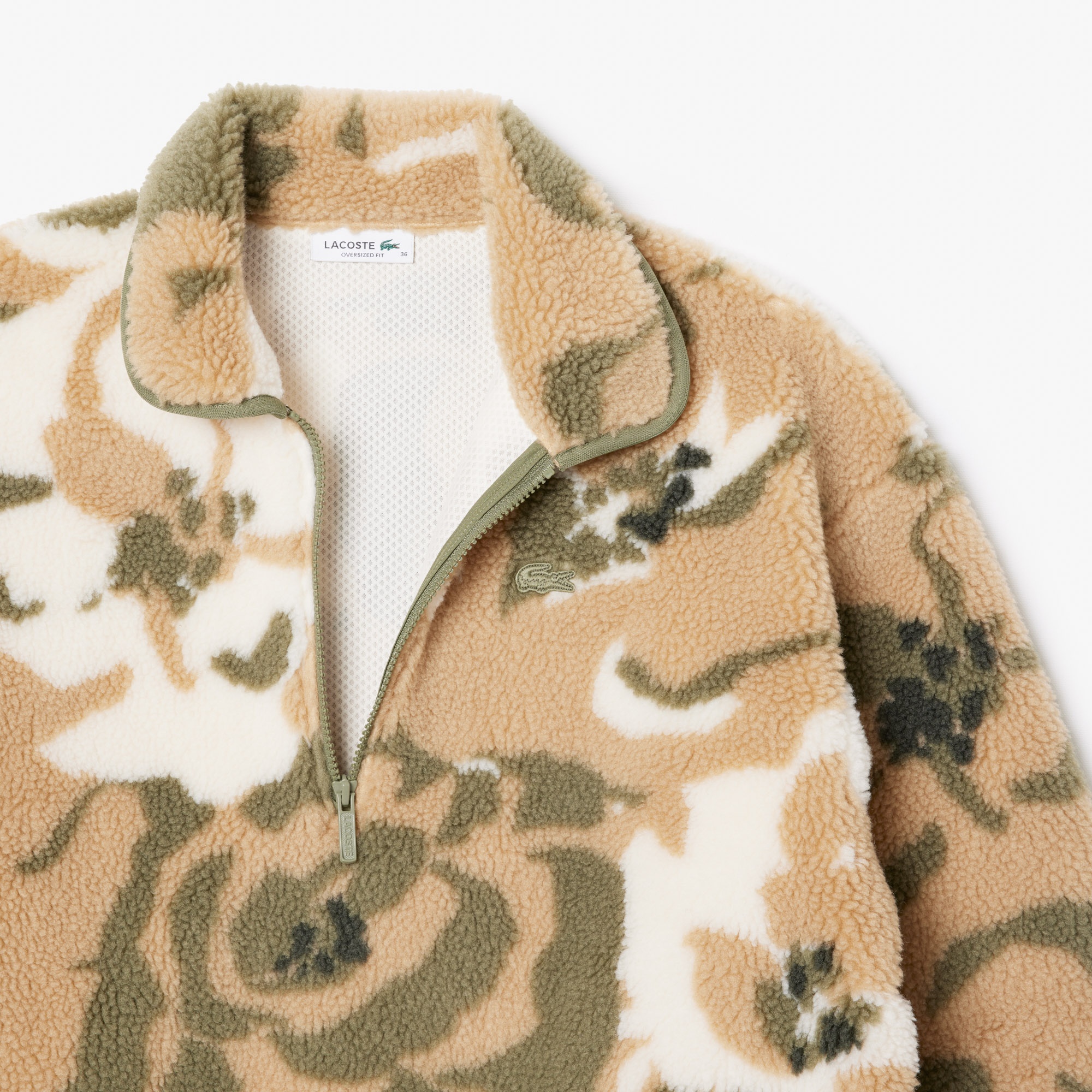 Lacoste Kadın Oversize Fit Yarım Fermuarlı Haki Sweatshirt