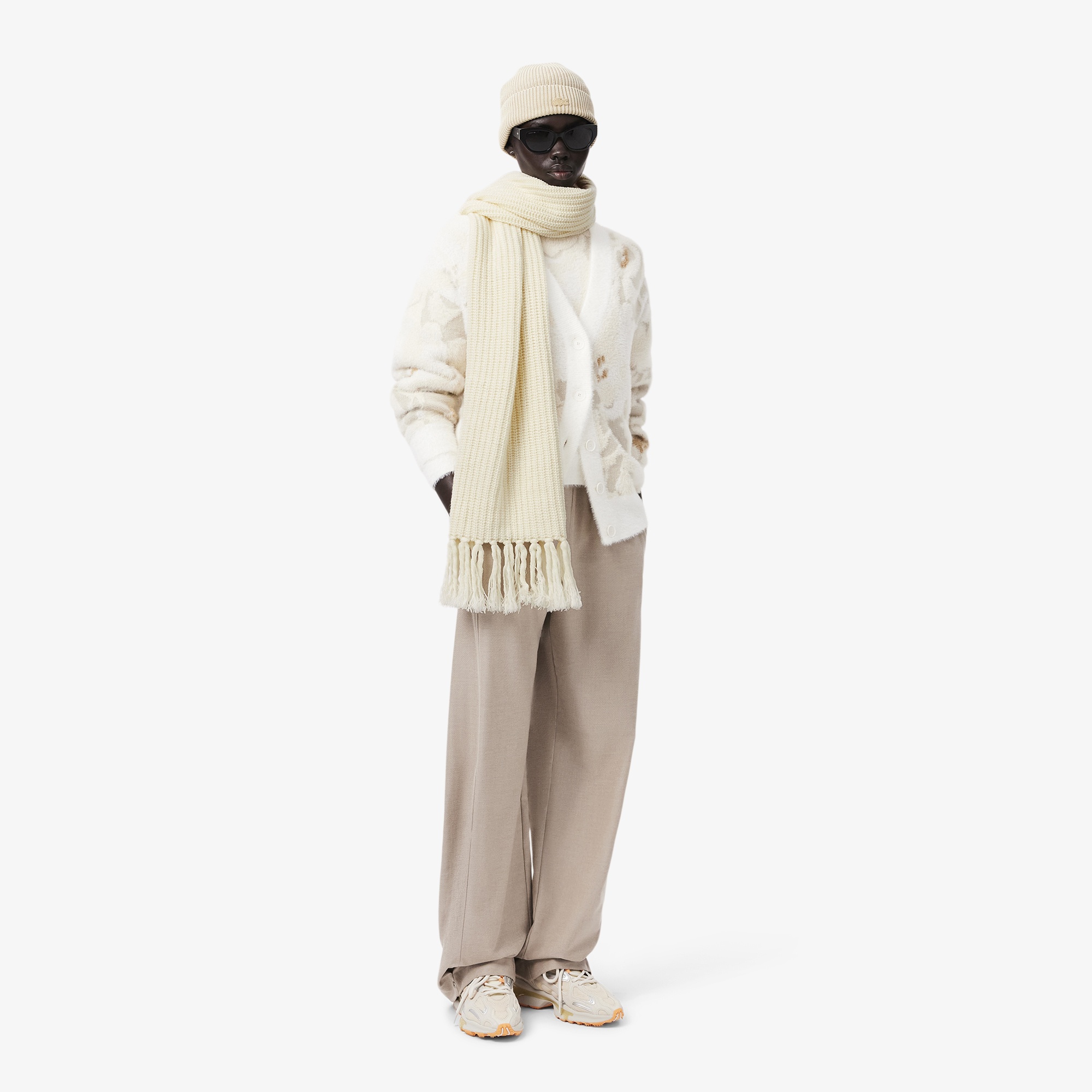 Lacoste Kadın Beyaz Yün Atkı