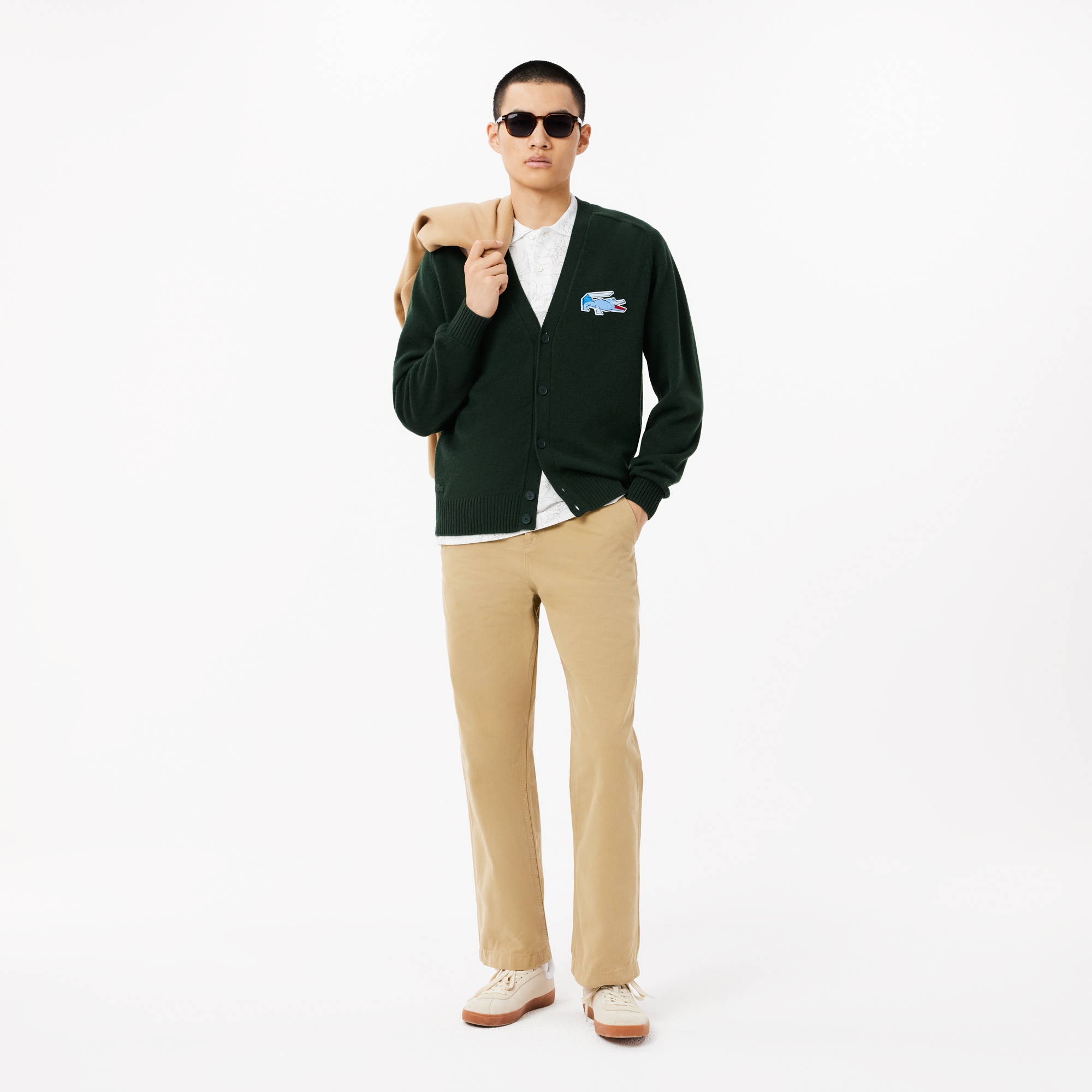 Lacoste Erkek Classic Fit V Yaka Yün Koyu Yeşil Hırka