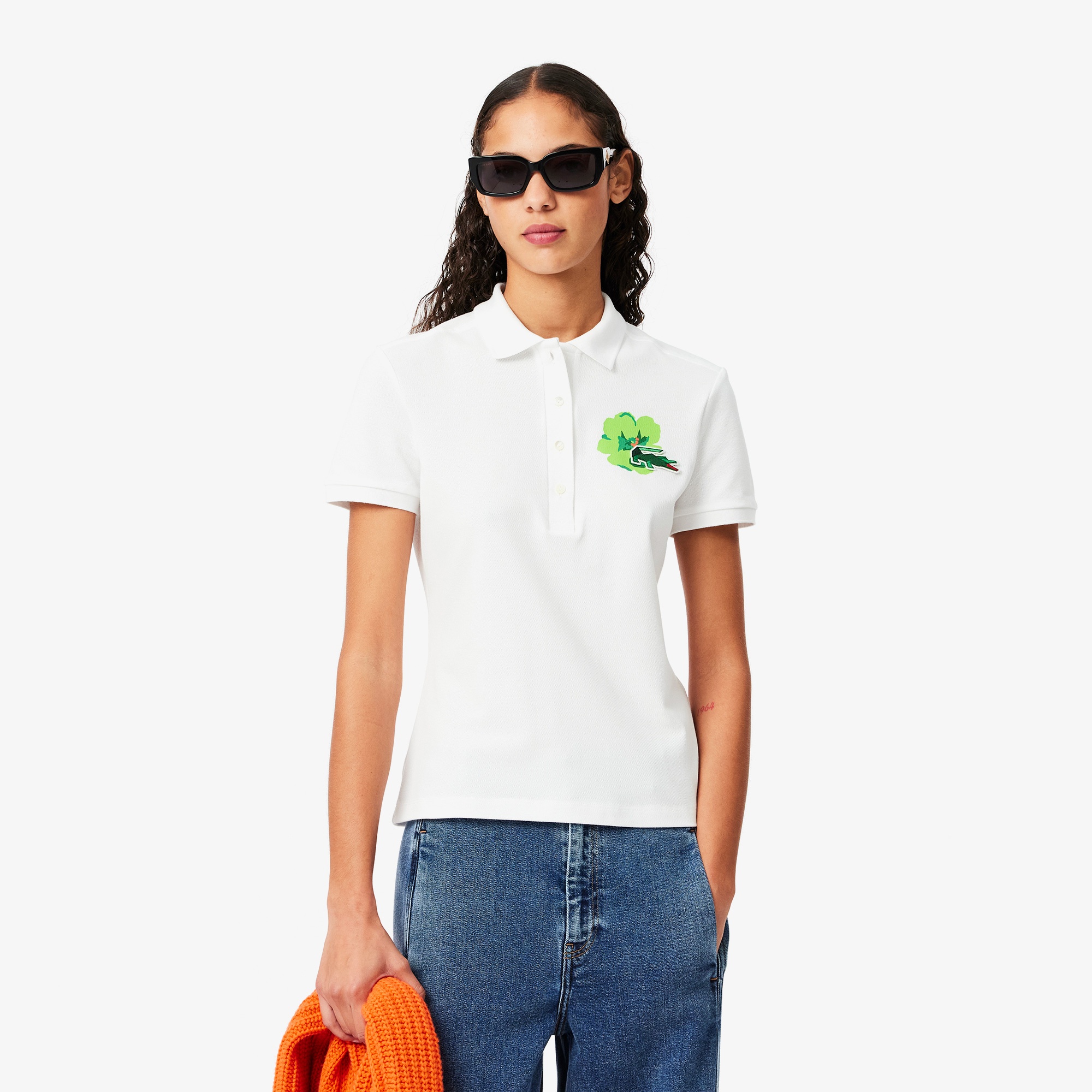 Lacoste Kadın Slim Fit Beyaz Polo