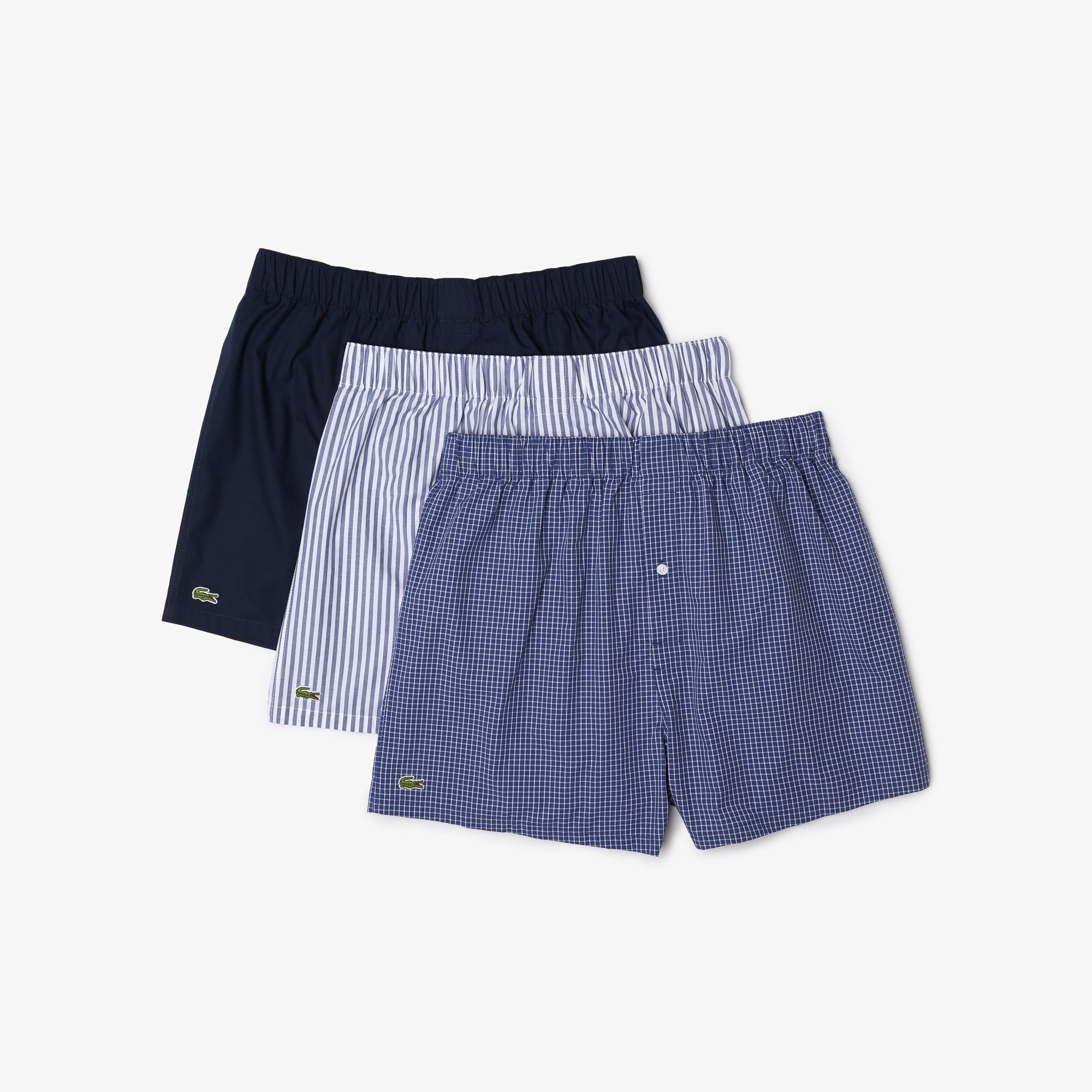 Lacoste Erkek Çizgili 3'lü Mavi Boxer