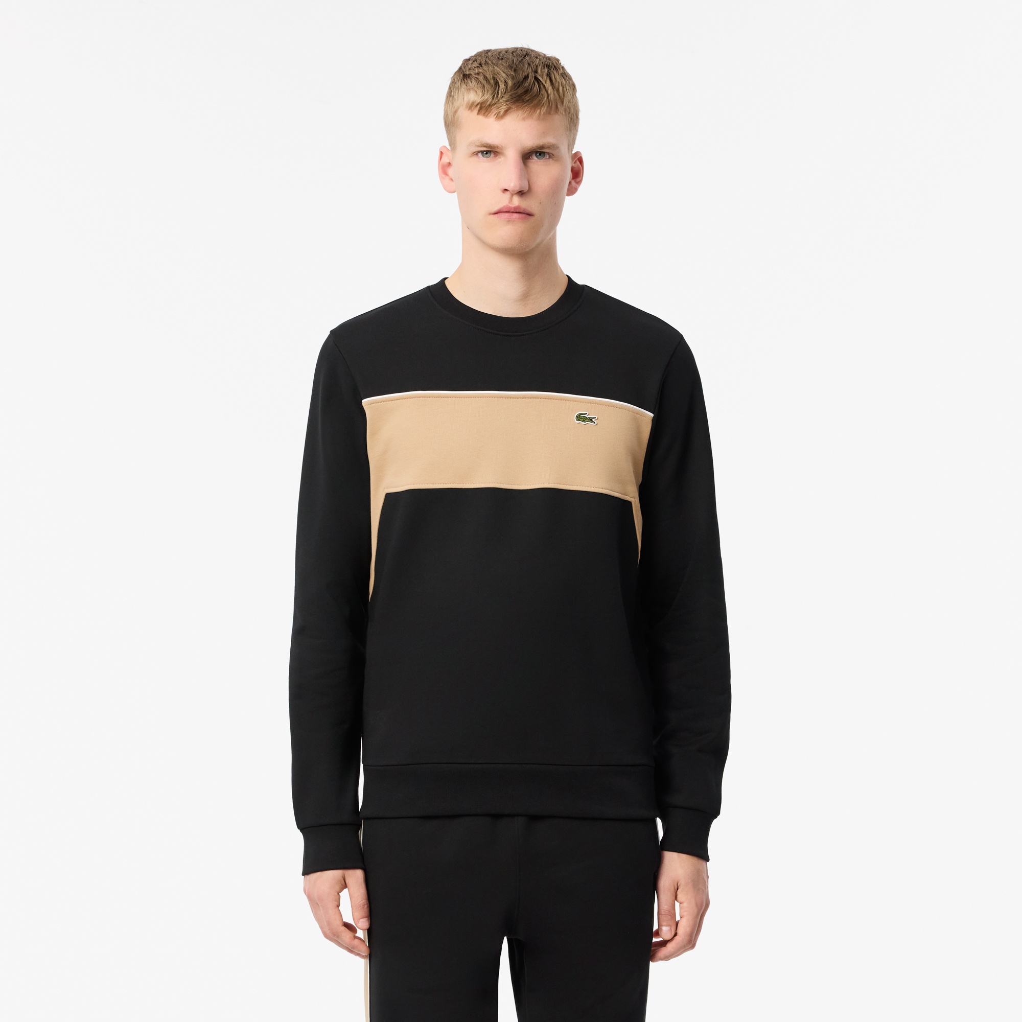 Lacoste Erkek Classic Fit Bisiket Yaka Renk Bloklu Siyah Sweatshirt