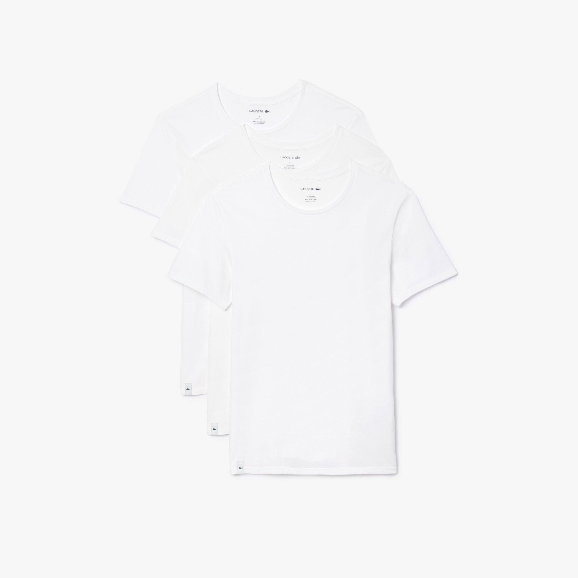 Lacoste Erkek Slim Fit Bisiklet Yaka 3'lü Beyaz T-Shirt