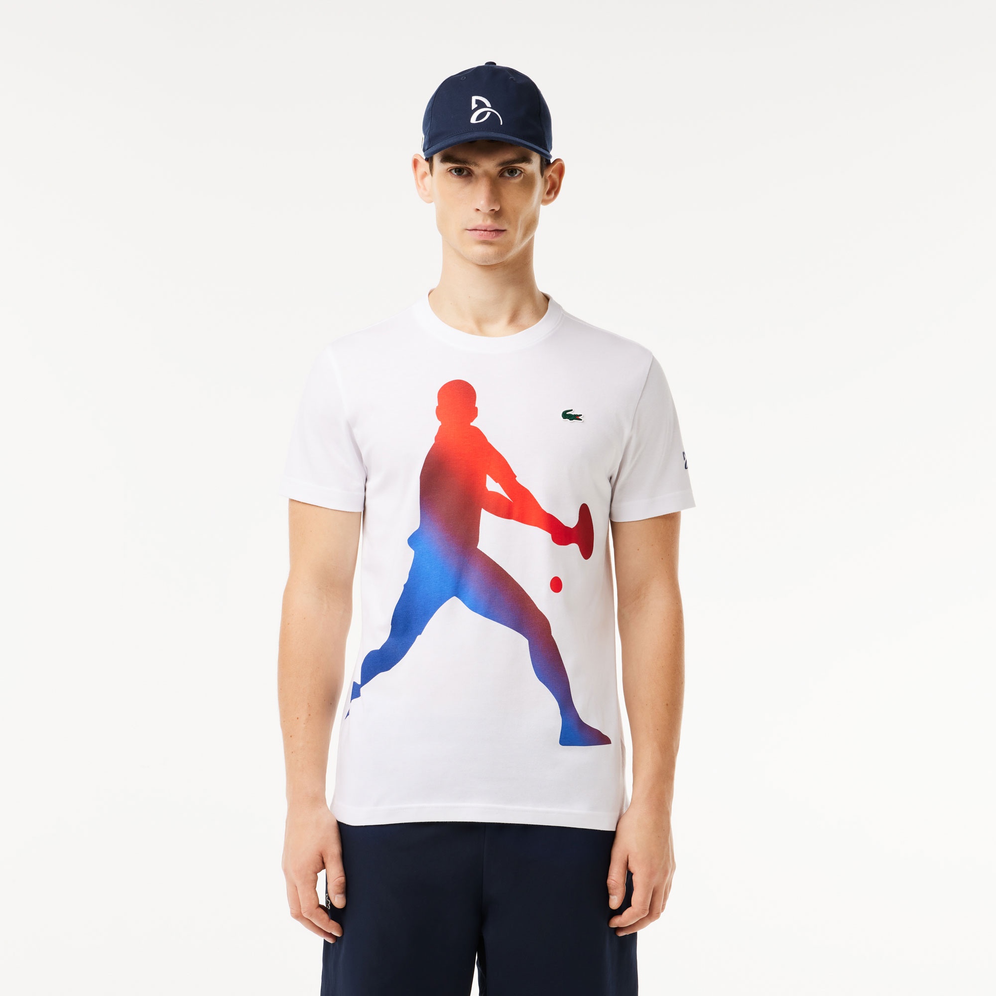 Lacoste Erkek Regular Fit Bisiklet Yaka Baskılı Beyaz T-shirt