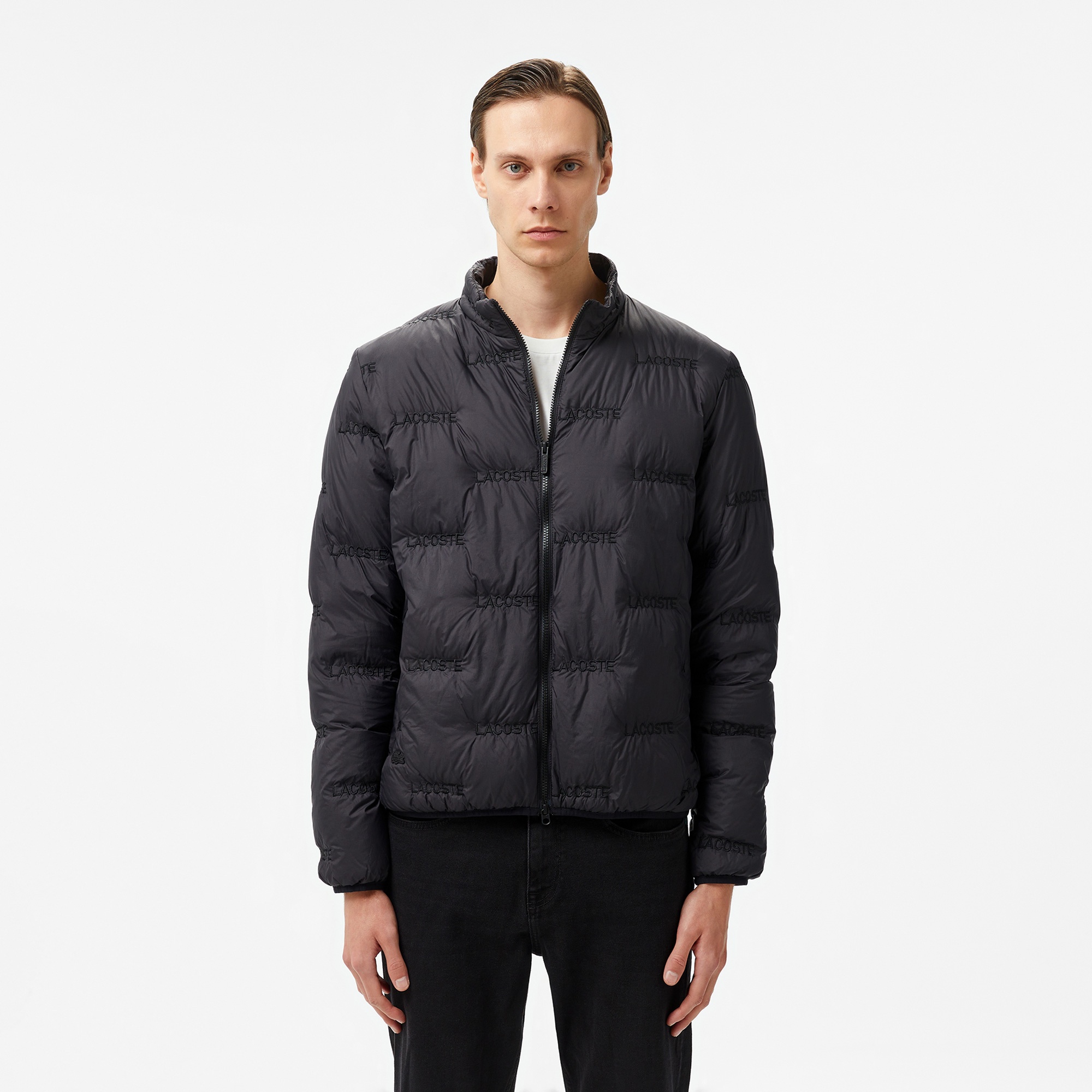 Lacoste Erkek Dik Yaka Kapitone Siyah Mont