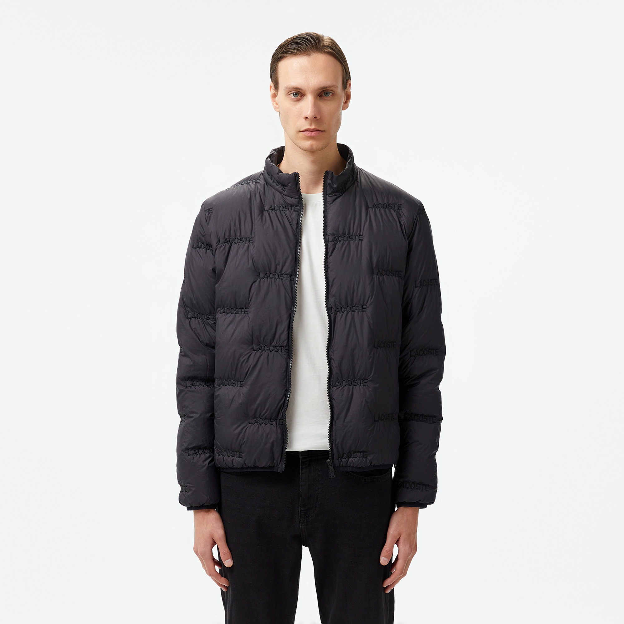 Lacoste Erkek Dik Yaka Kapitone Siyah Mont