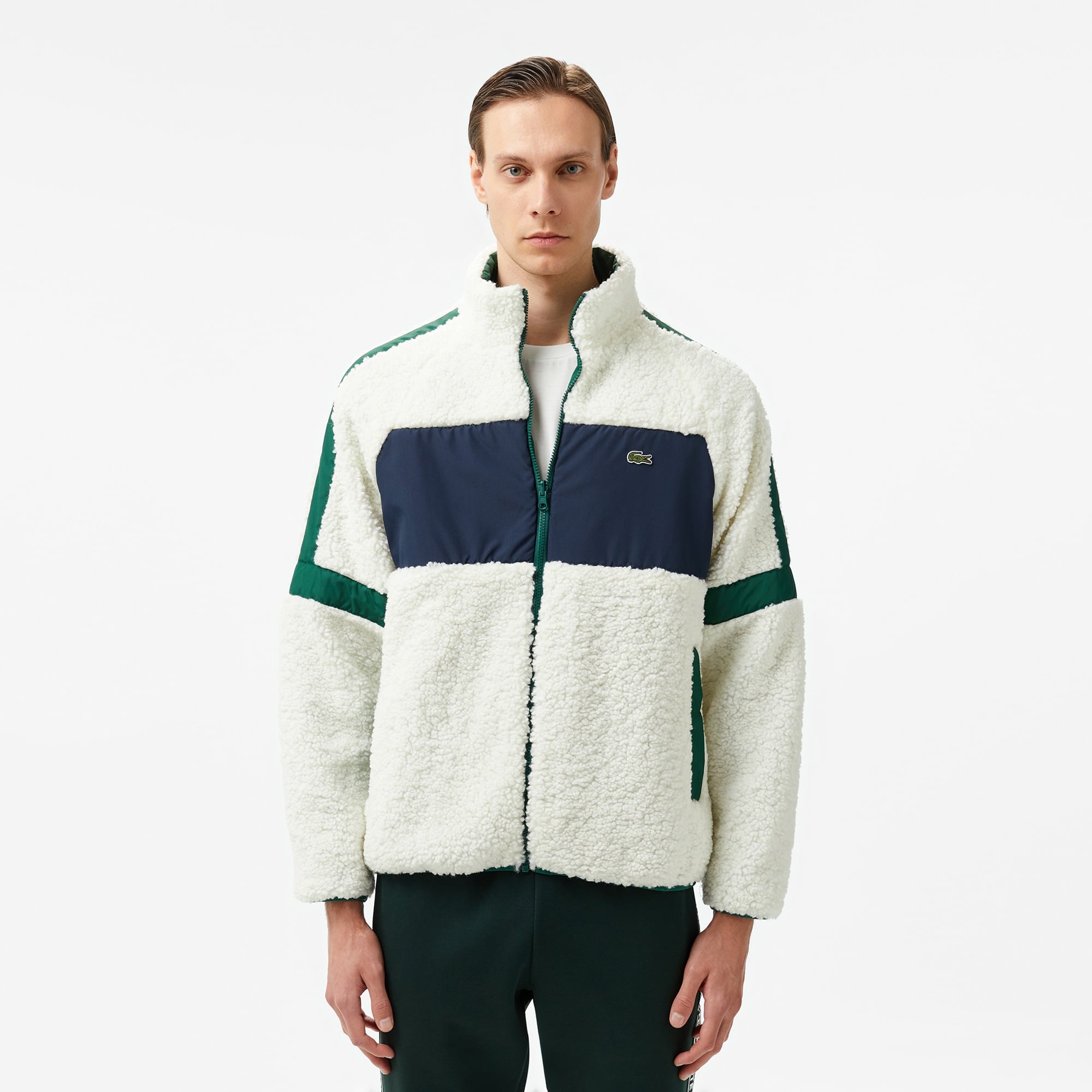 Lacoste Erkek Renk Bloklu Beyaz Ceket