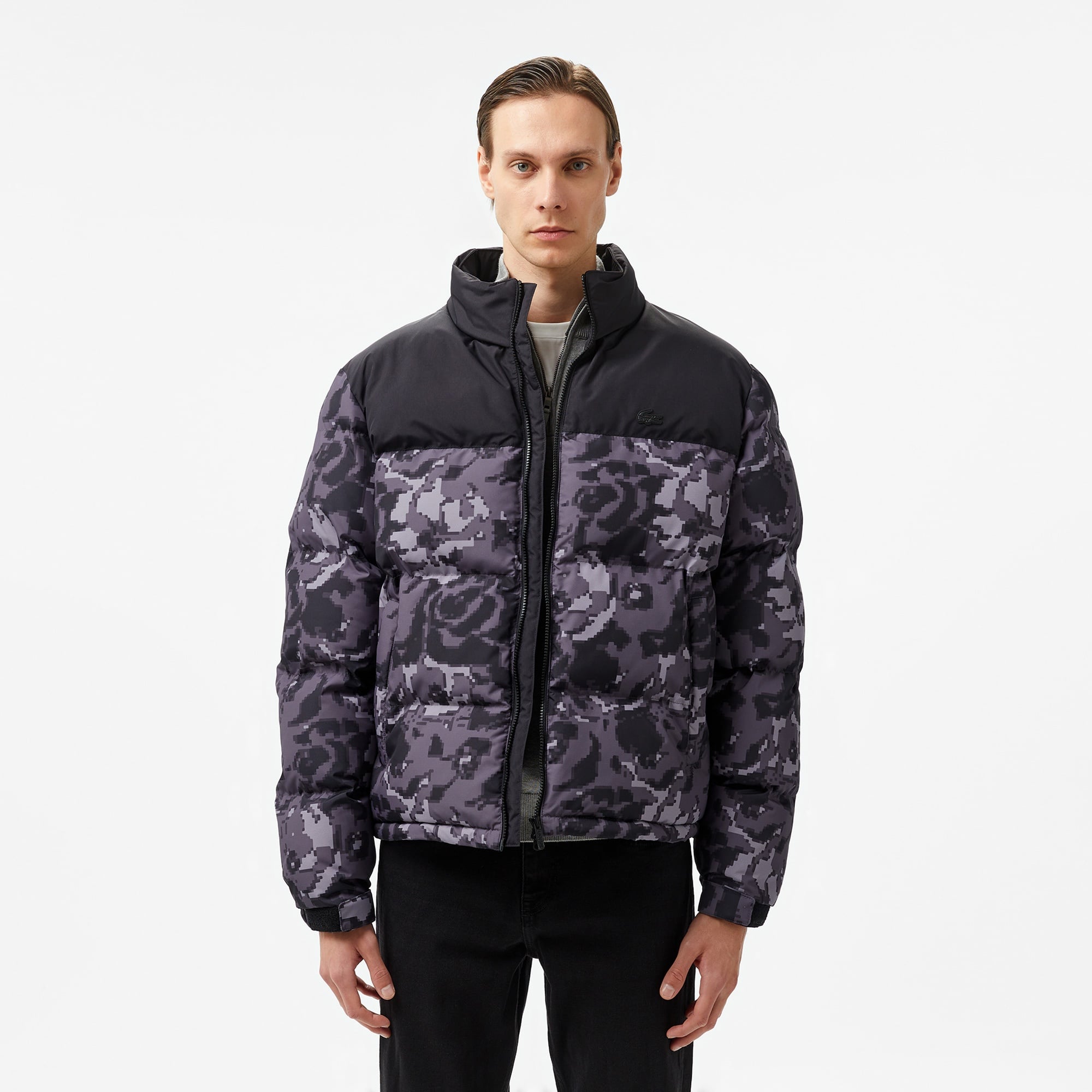 Lacoste Erkek Desenli Siyah Şişme Mont
