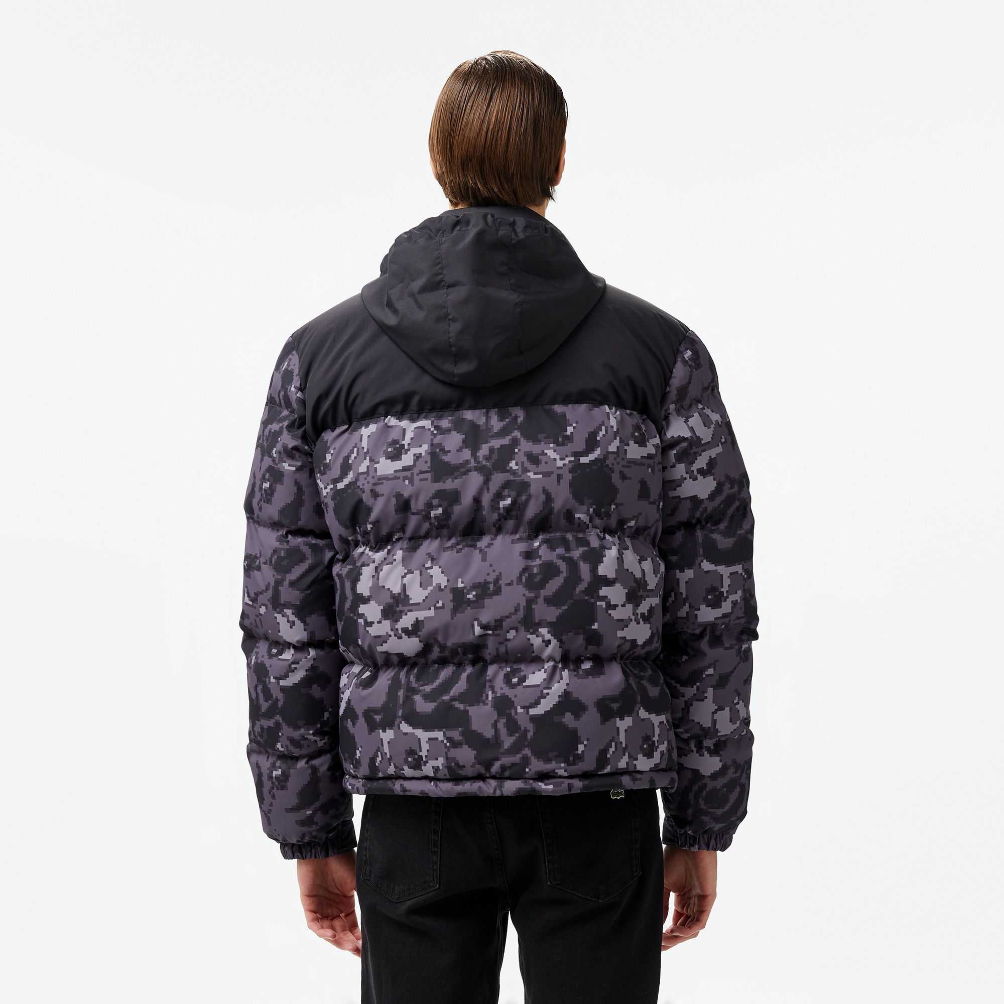 Lacoste Erkek Desenli Siyah Şişme Mont