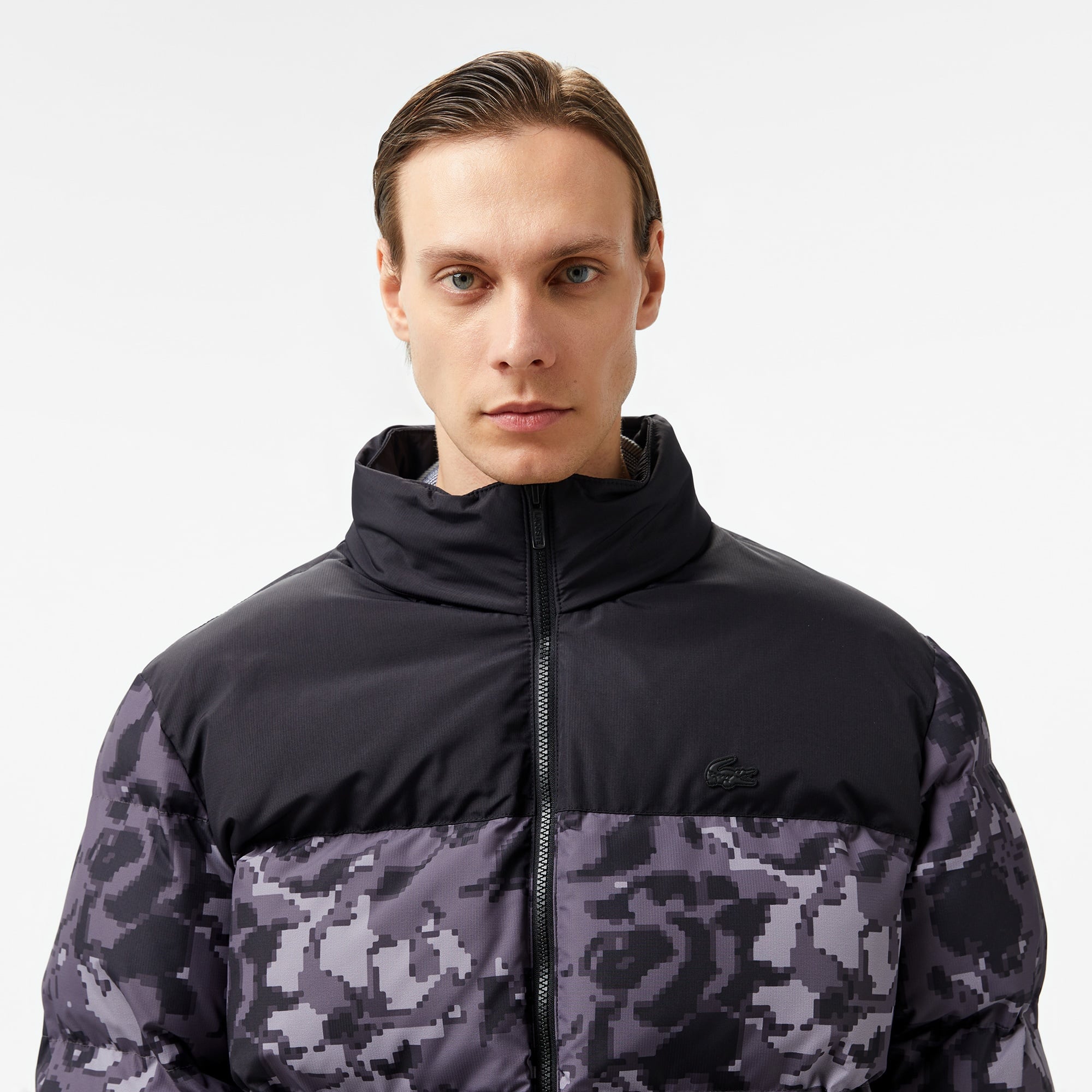 Lacoste Erkek Desenli Siyah Şişme Mont