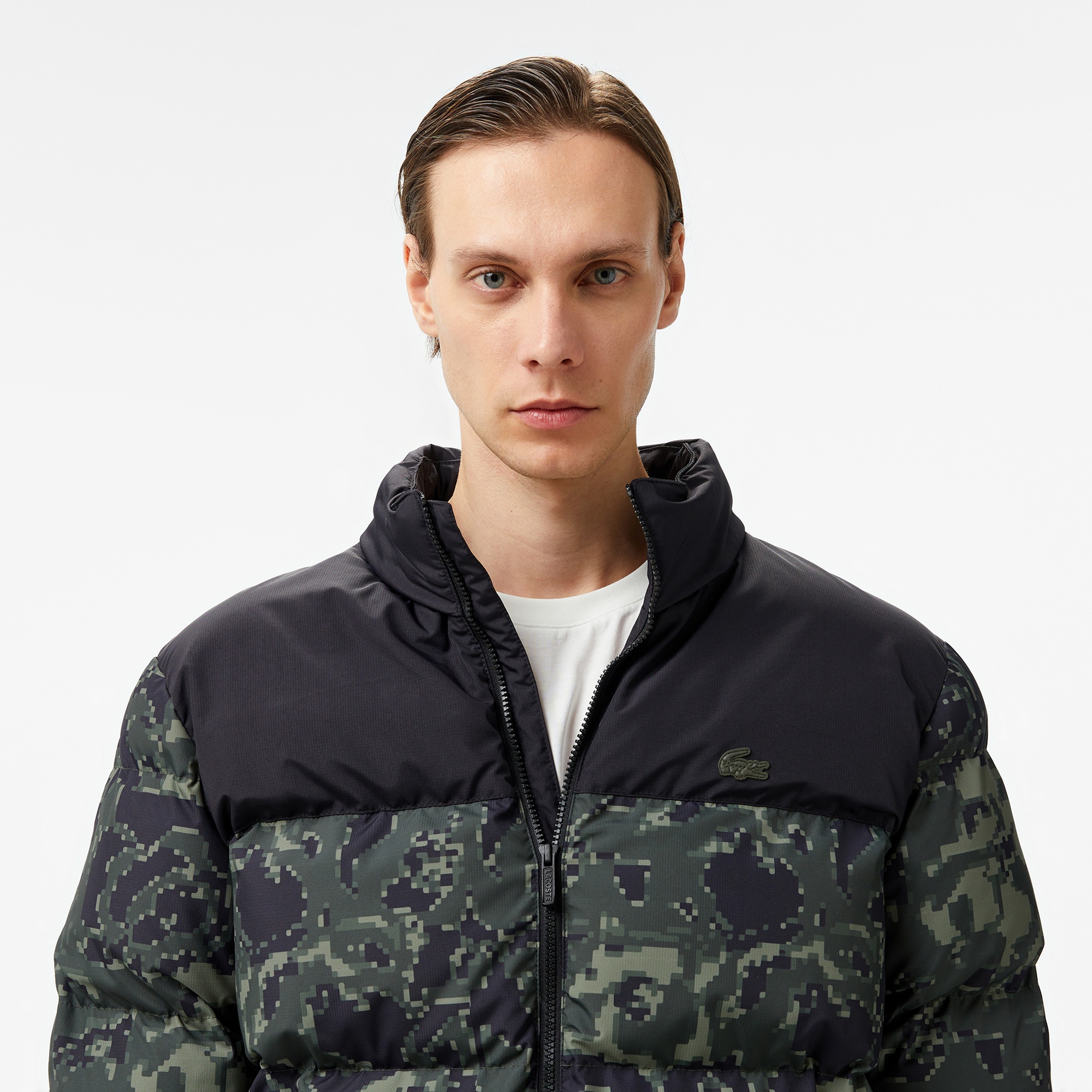 Lacoste Erkek Desenli Yeşil Şişme Mont