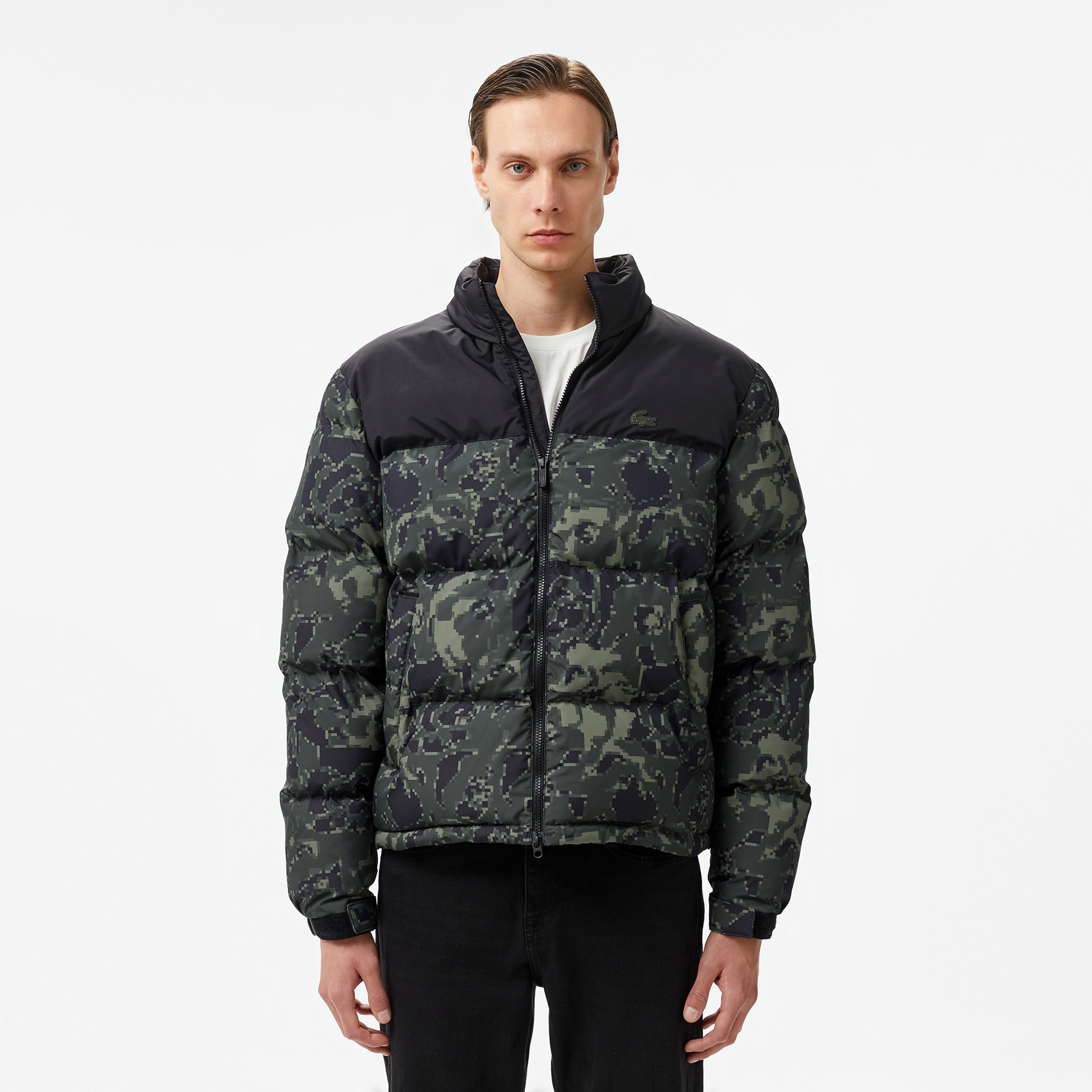 Lacoste Erkek Desenli Yeşil Şişme Mont