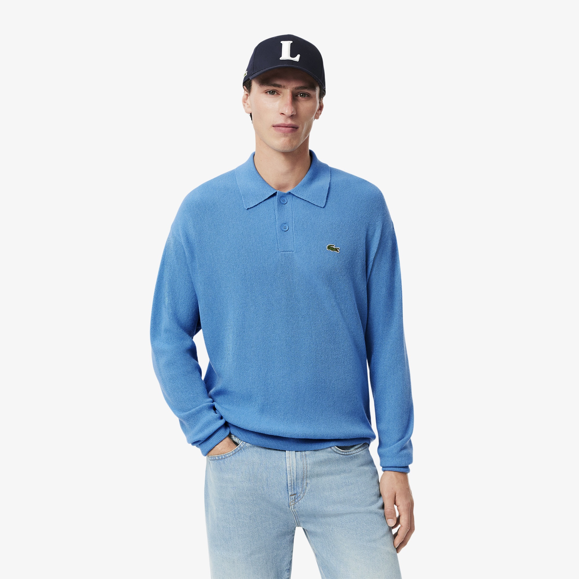 Lacoste Erkek Relaxed Fit Polo Yaka Yün Mavi Triko